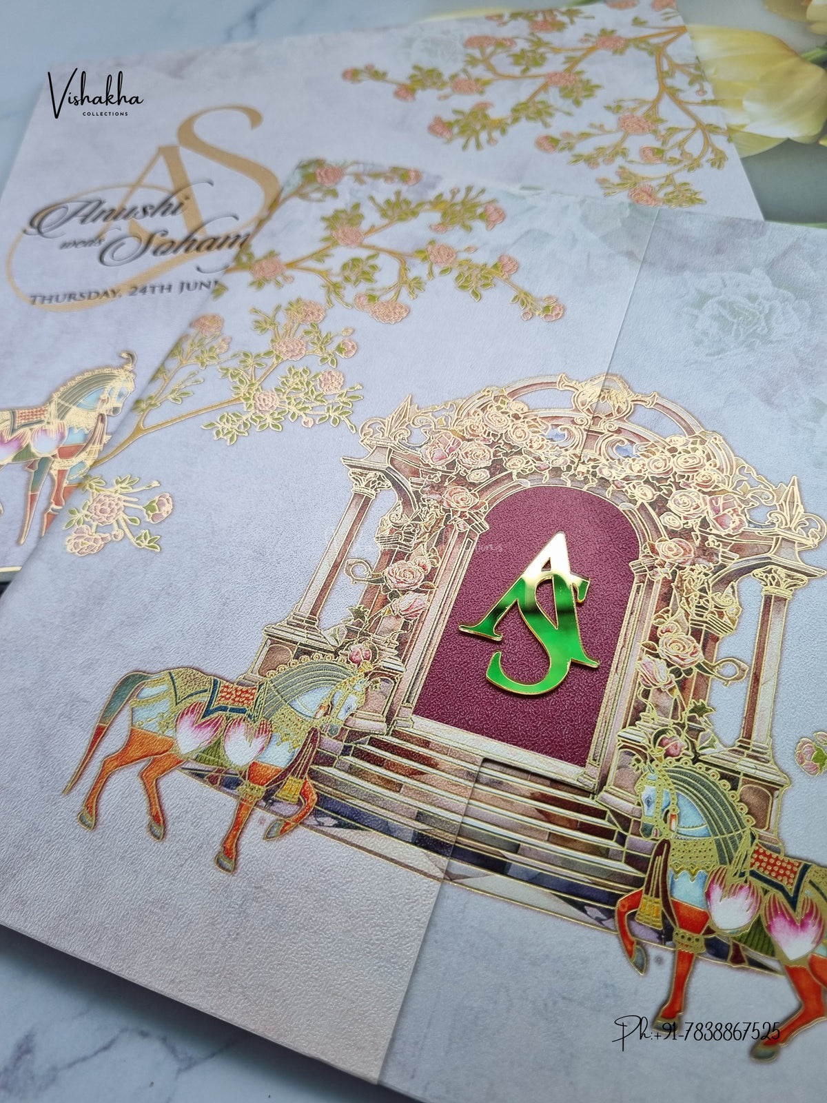 Semi Box Double Door Horse Flower Hindu Muslim Christian Sikh Jain invitation Cards LN-891 – image 2