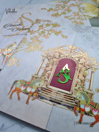 Semi Box Double Door Horse Flower Hindu Muslim Christian Sikh Jain invitation Cards LN-891 – image 2