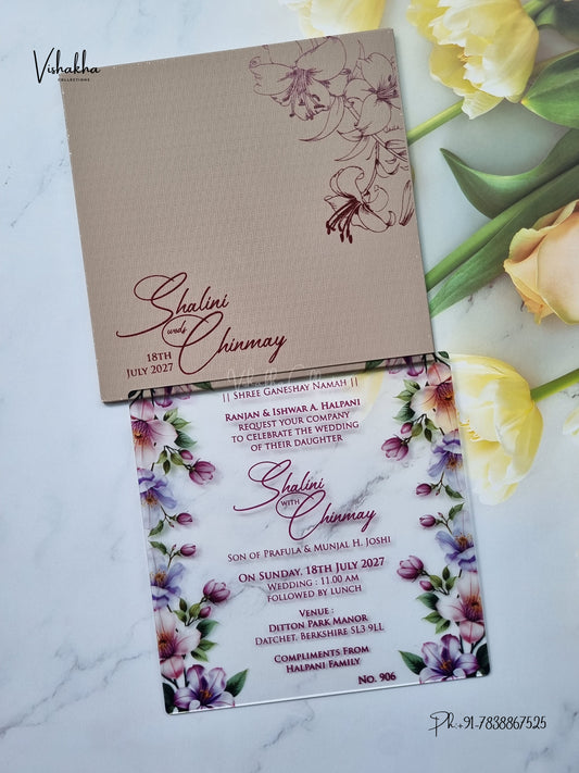 Semi Box Acrylic Flower Hindu Muslim Christian Sikh Jain invitation Cards LN-906 – image 1