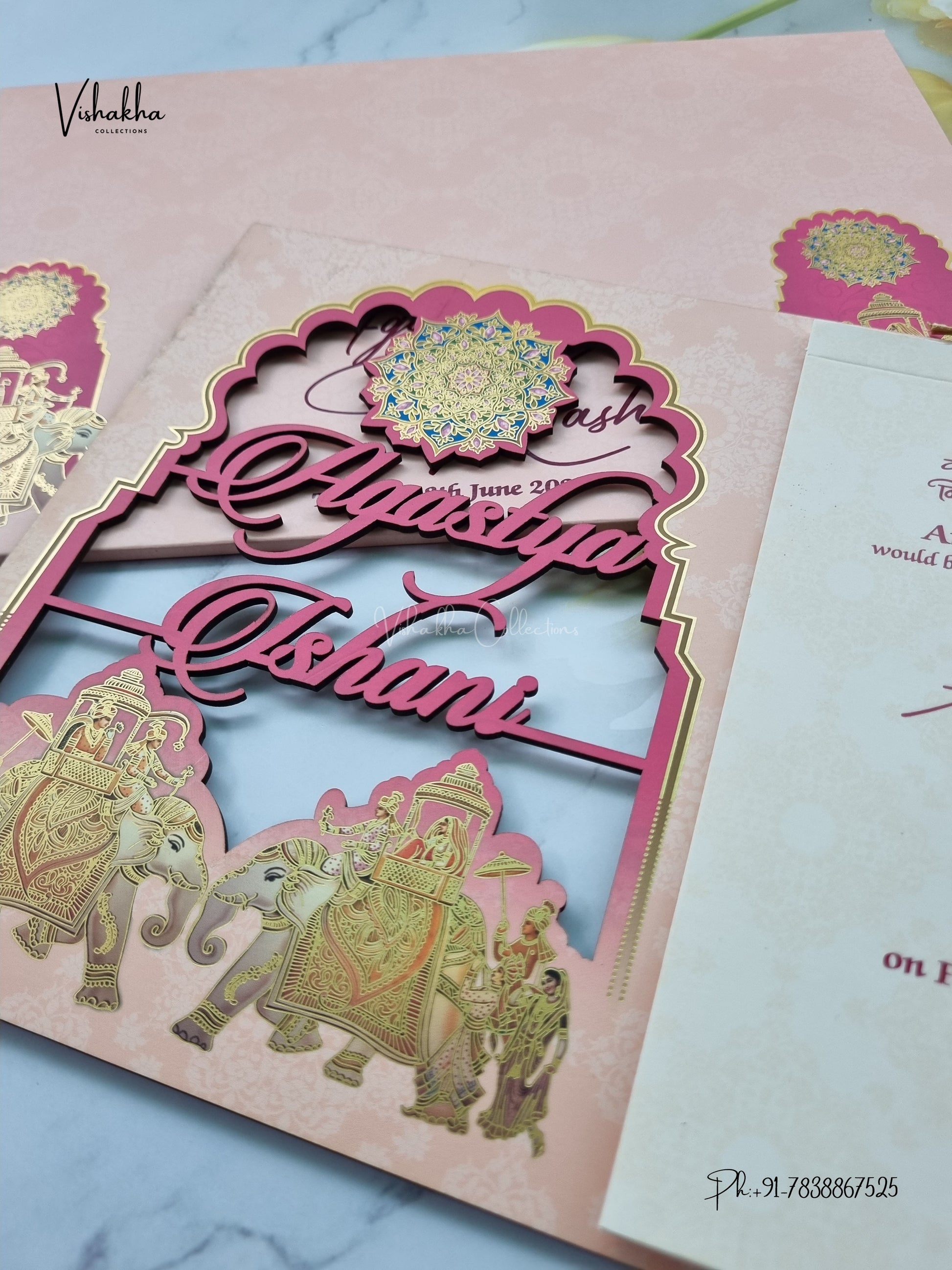 Semi Box MDF Board Laser Cut Ribbon Hathi Hindu Muslim Christian Sikh Jain invitation Cards LN-909-NEW – image 2