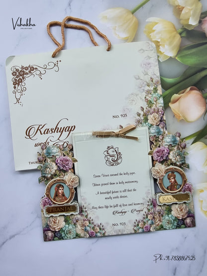 Semi Box MDF Board Laser Cut Carry Bag Dulah Dulhan Hindu Muslim Christian Sikh Jain invitation Cards LN-925 – image 1