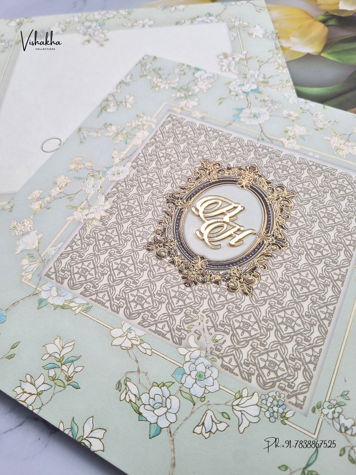 Semi Box Flower Hindu Muslim Christian Sikh Jain invitation Cards LN-927 – image 2