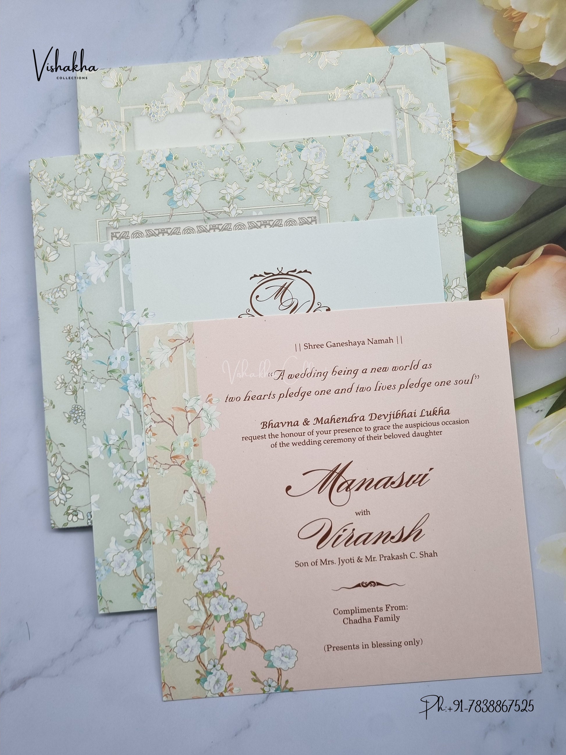Semi Box Flower Hindu Muslim Christian Sikh Jain invitation Cards LN-927 – image 3