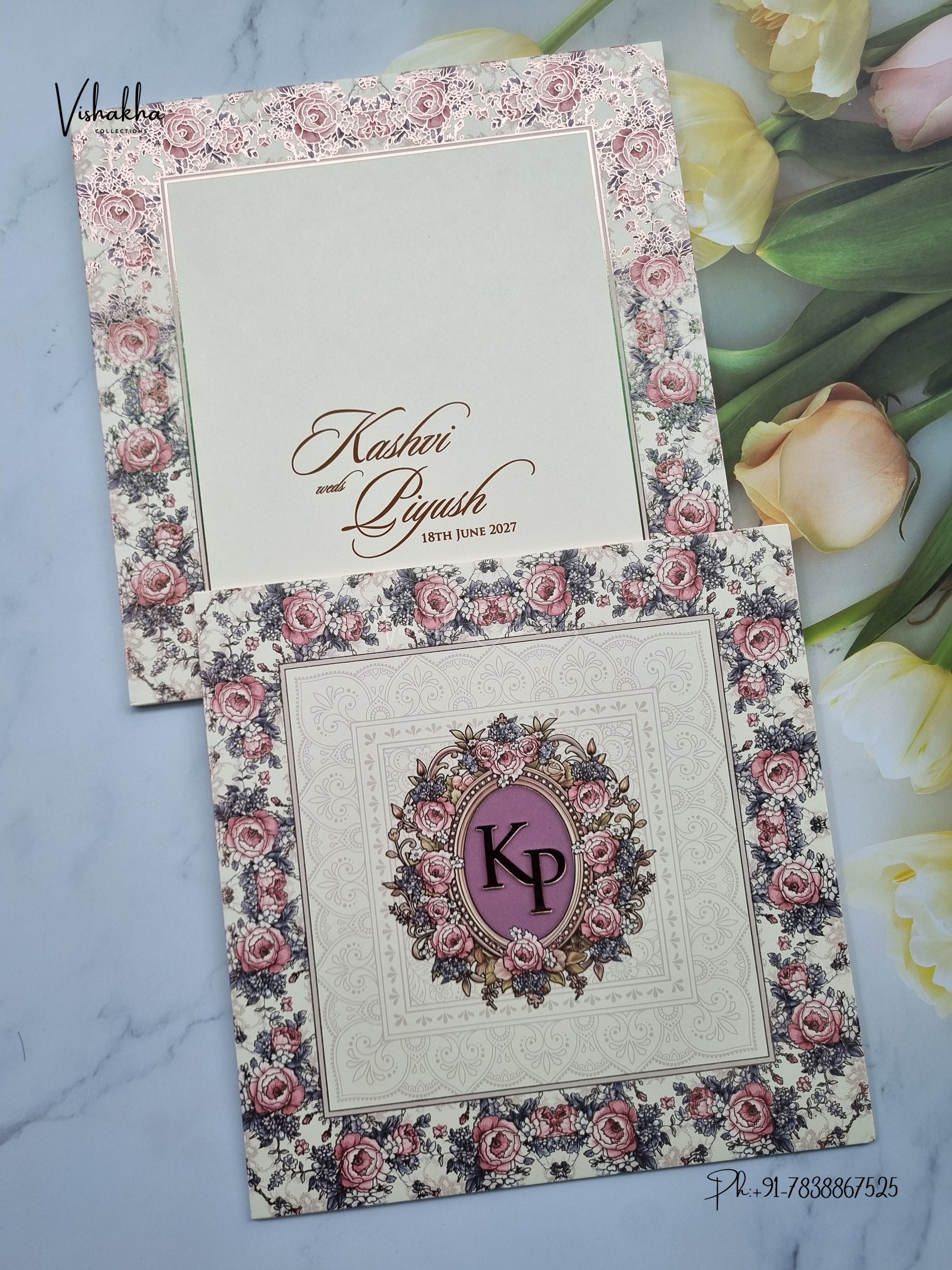 Semi Box Flower Hindu Muslim Christian Sikh Jain invitation Cards LN-928 – image 1