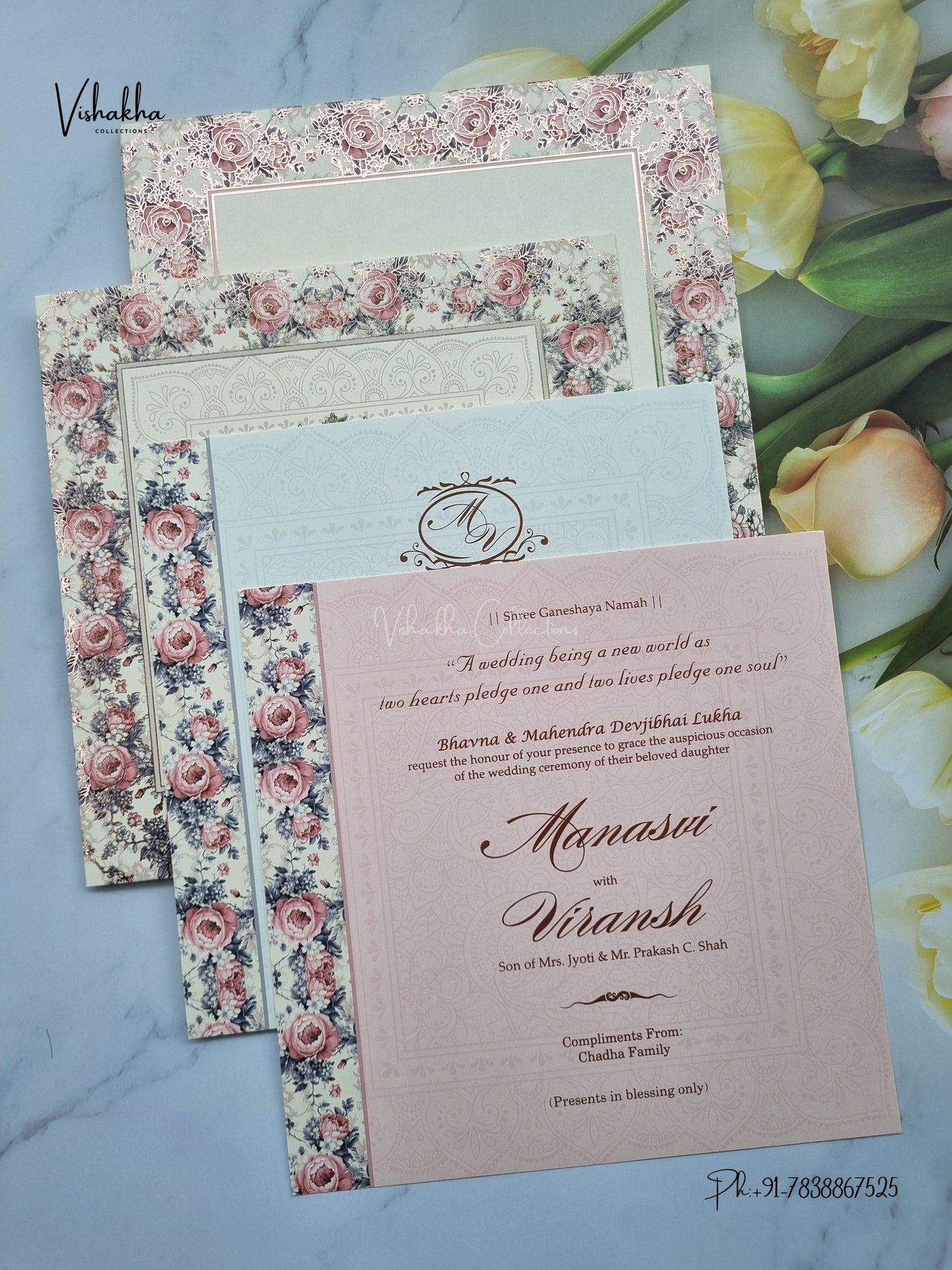 Semi Box Flower Hindu Muslim Christian Sikh Jain invitation Cards LN-928 – image 3