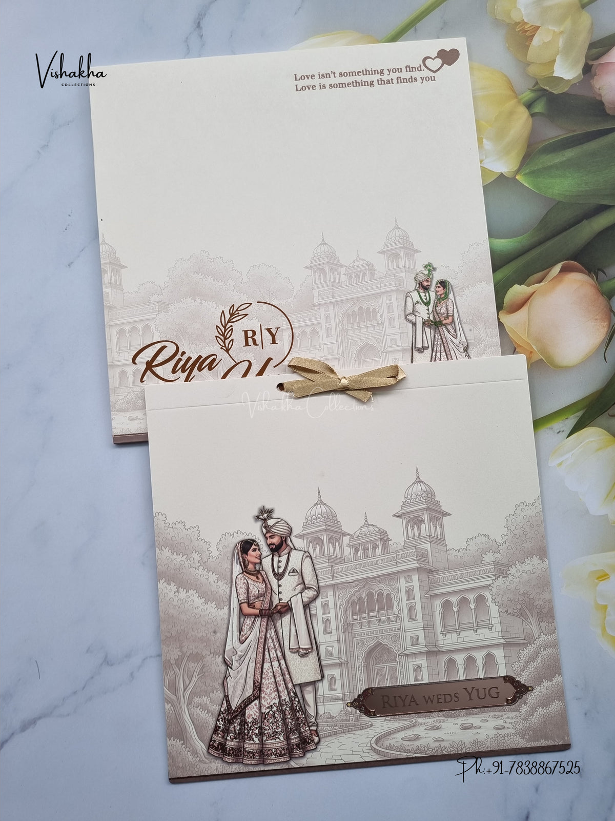Semi Box Ribbon Dulah Dulhan Hindu Muslim Christian Sikh Jain invitation Cards LN-930 – image 1