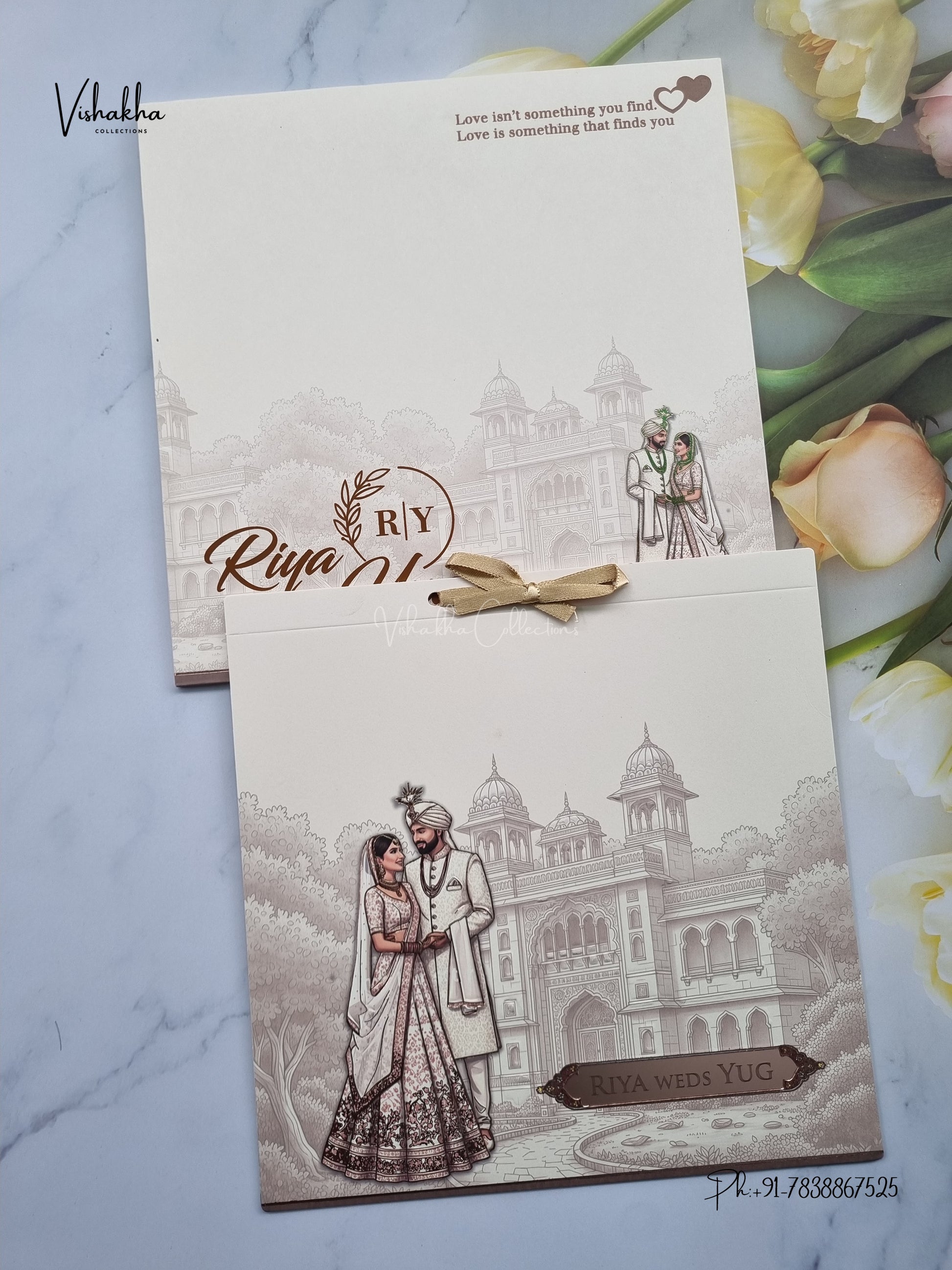 Semi Box Ribbon Dulah Dulhan Hindu Muslim Christian Sikh Jain invitation Cards LN-930 – image 1