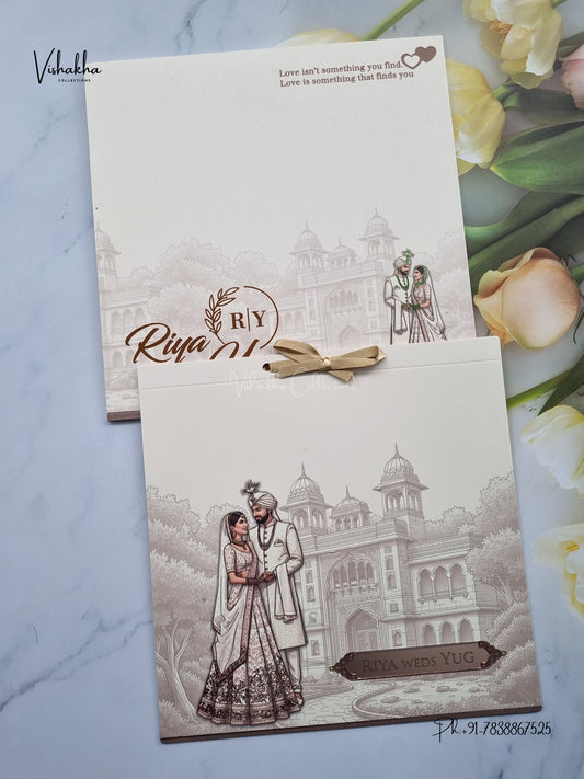 Semi Box Ribbon Dulah Dulhan Hindu Muslim Christian Sikh Jain invitation Cards LN-930 – image 1