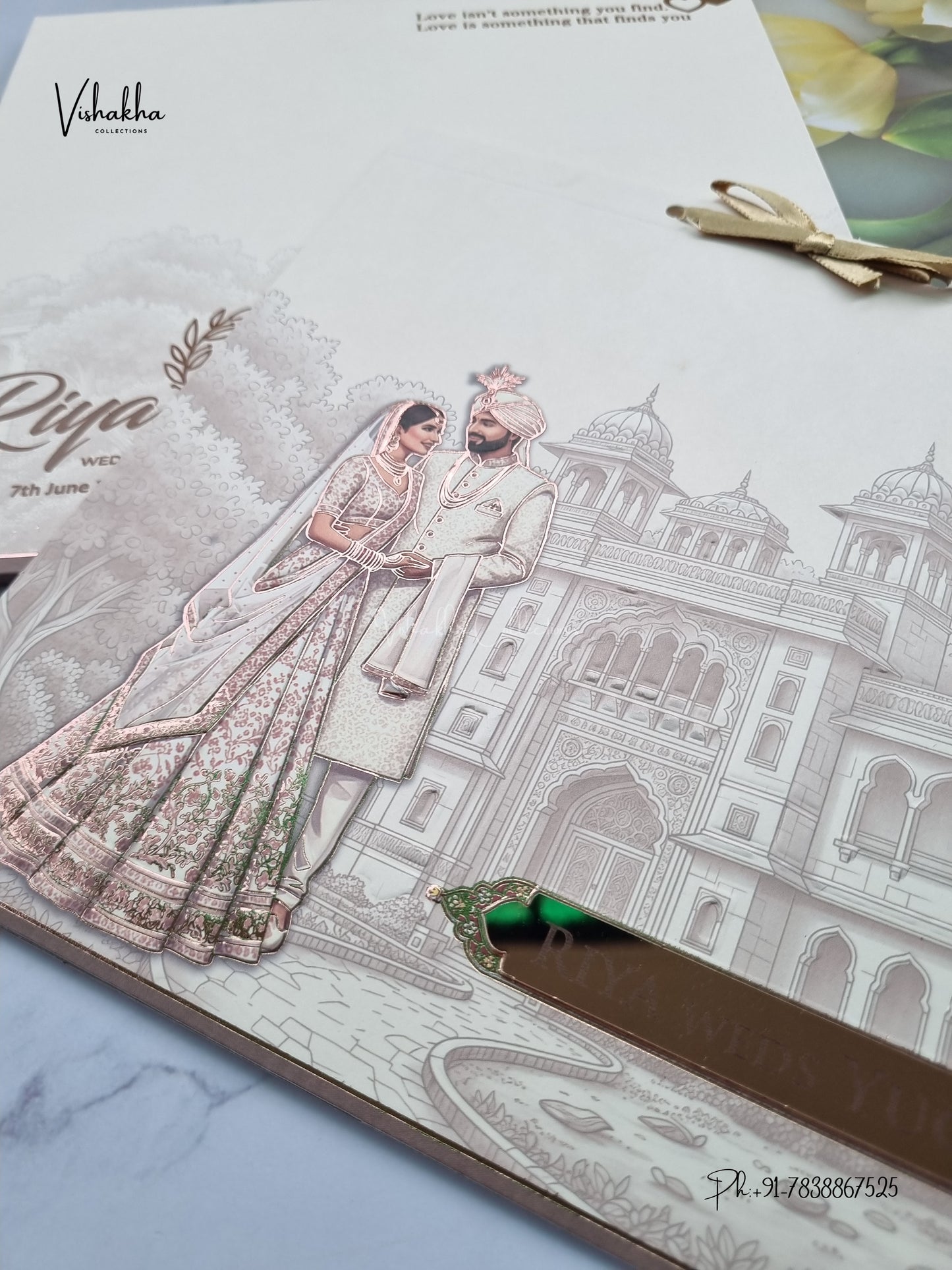 Semi Box Ribbon Dulah Dulhan Hindu Muslim Christian Sikh Jain invitation Cards LN-930 – image 2