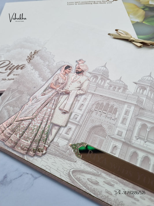 Semi Box Ribbon Dulah Dulhan Hindu Muslim Christian Sikh Jain invitation Cards LN-930 – image 2