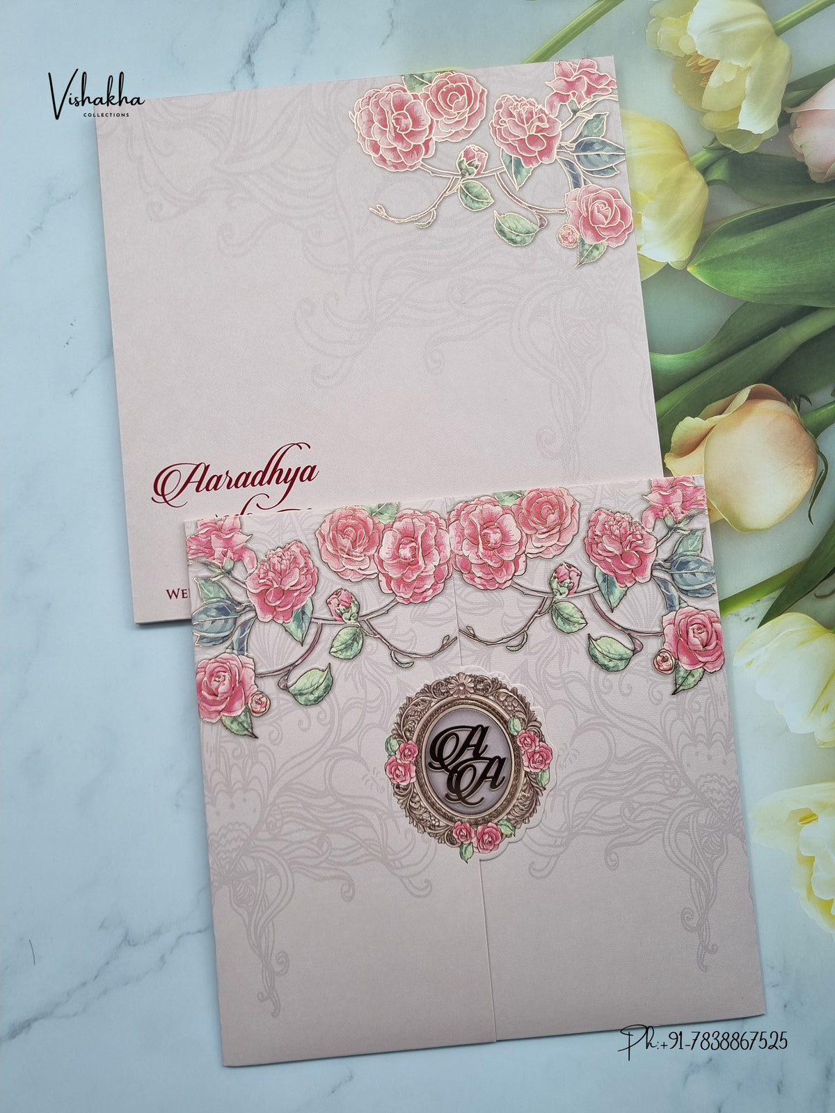 Semi Box Double Door Rose Hindu Muslim Christian Sikh Jain invitation Cards LN-937 – image 1