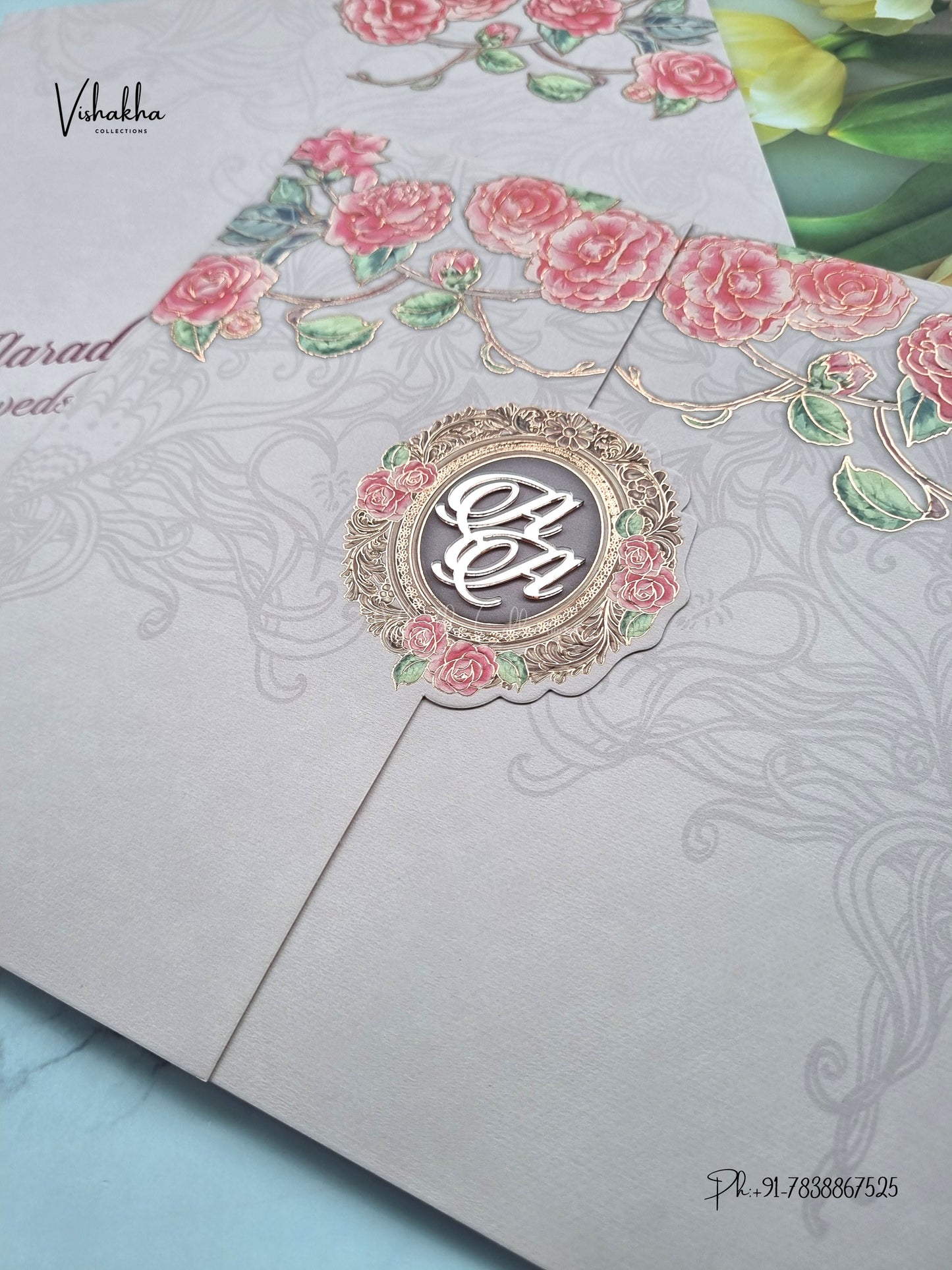 Semi Box Double Door Rose Hindu Muslim Christian Sikh Jain invitation Cards LN-937 – image 2