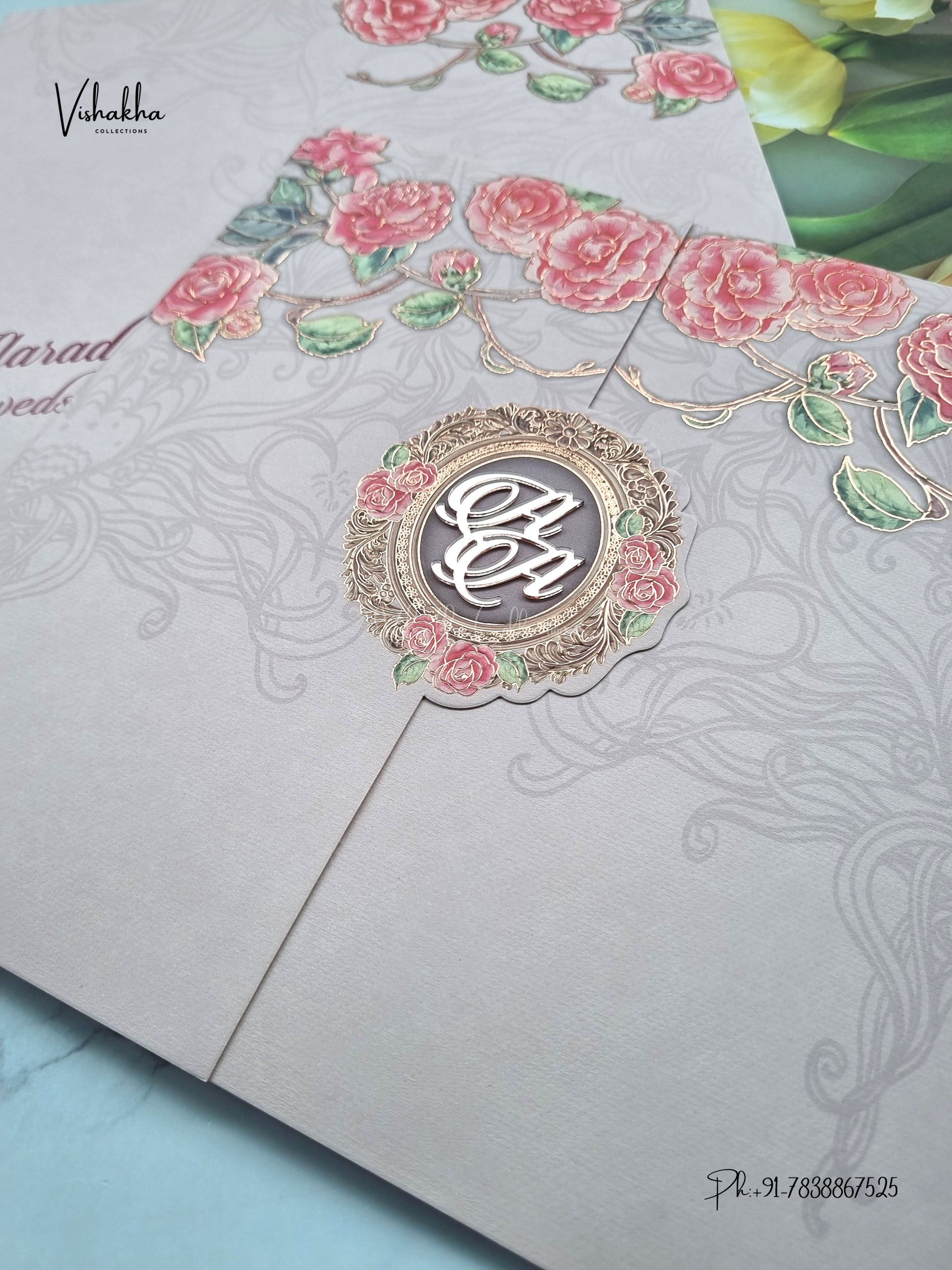 Semi Box Double Door Rose Hindu Muslim Christian Sikh Jain invitation Cards LN-937 – image 2