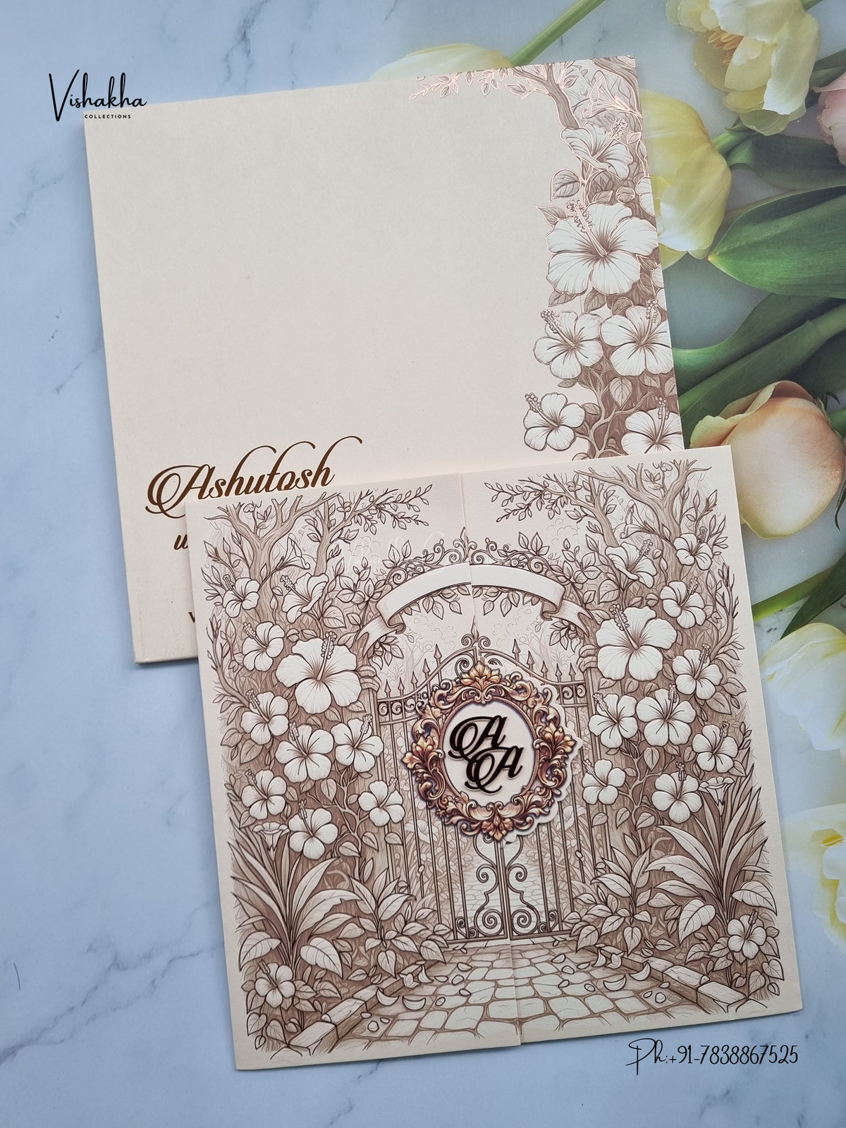 Semi Box Double Door Flower Hindu Muslim Christian Sikh Jain invitation Cards LN-939 – image 1