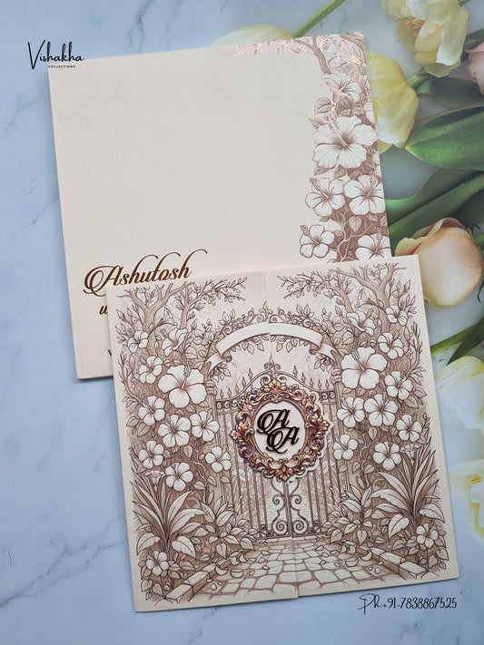 Semi Box Double Door Flower Hindu Muslim Christian Sikh Jain invitation Cards LN-939 – image 1
