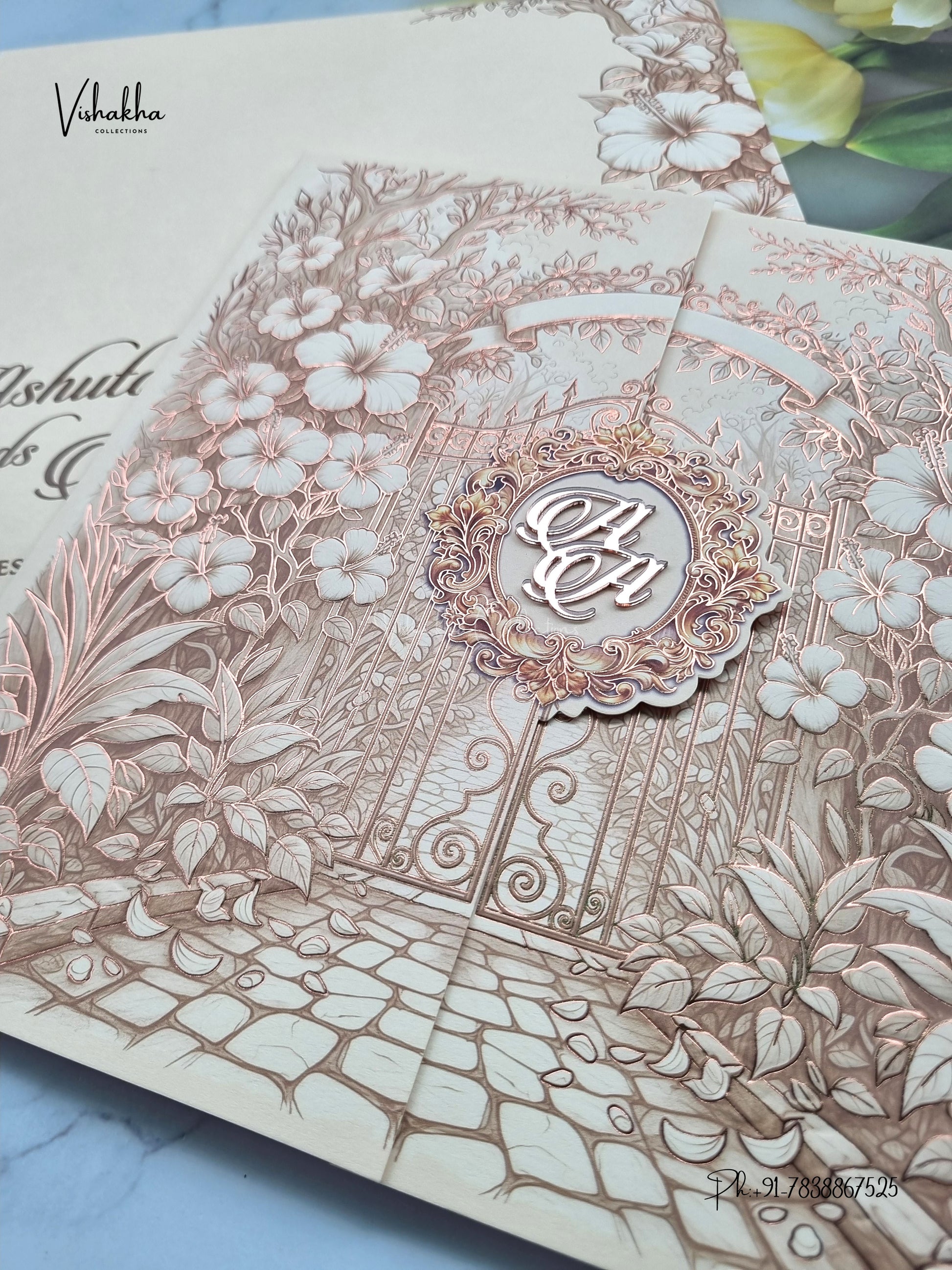Semi Box Double Door Flower Hindu Muslim Christian Sikh Jain invitation Cards LN-939 – image 2