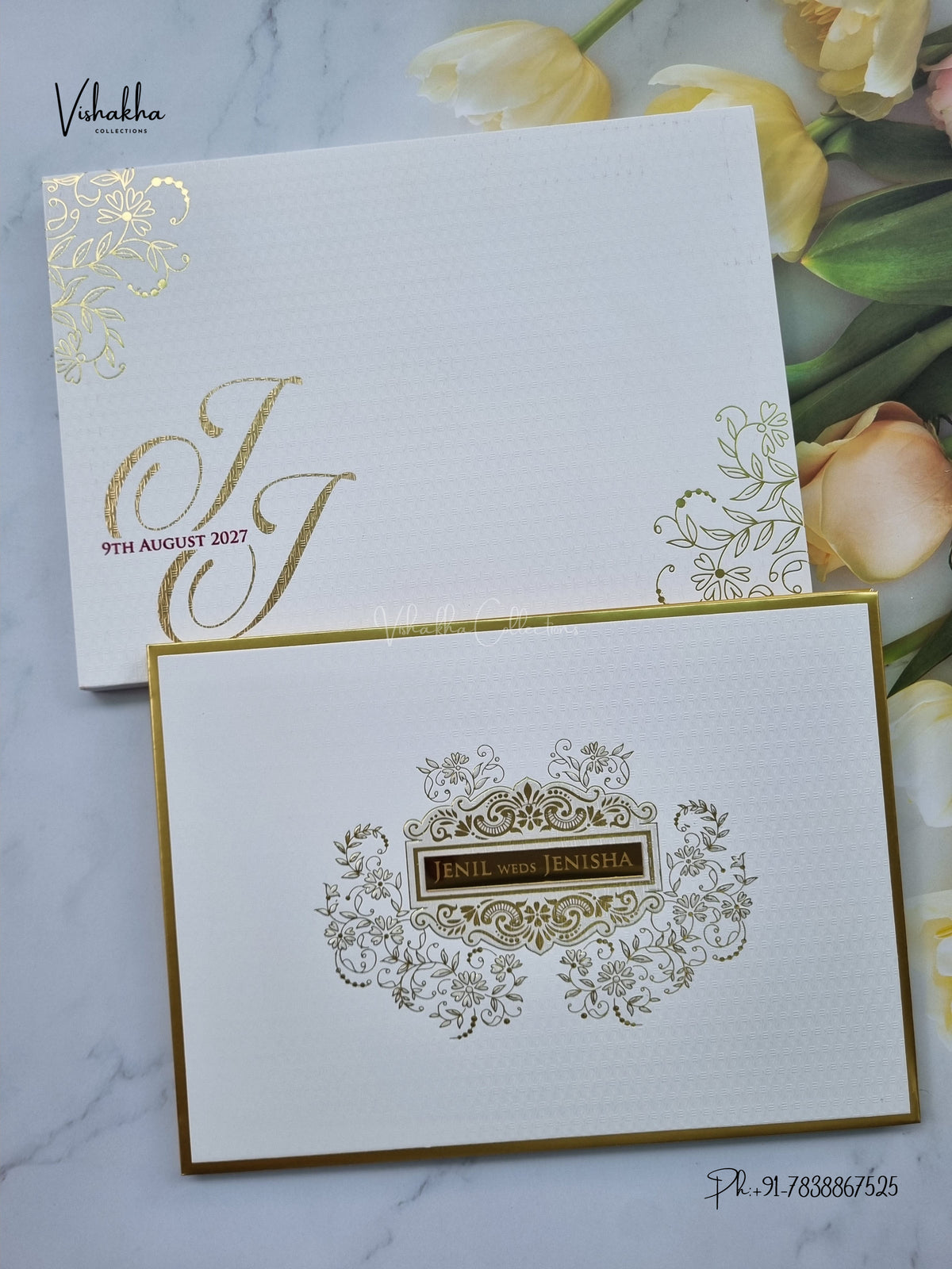 Semi Box Padded Flower Hindu Muslim Christian Sikh Jain invitation Cards LN-944 – image 1