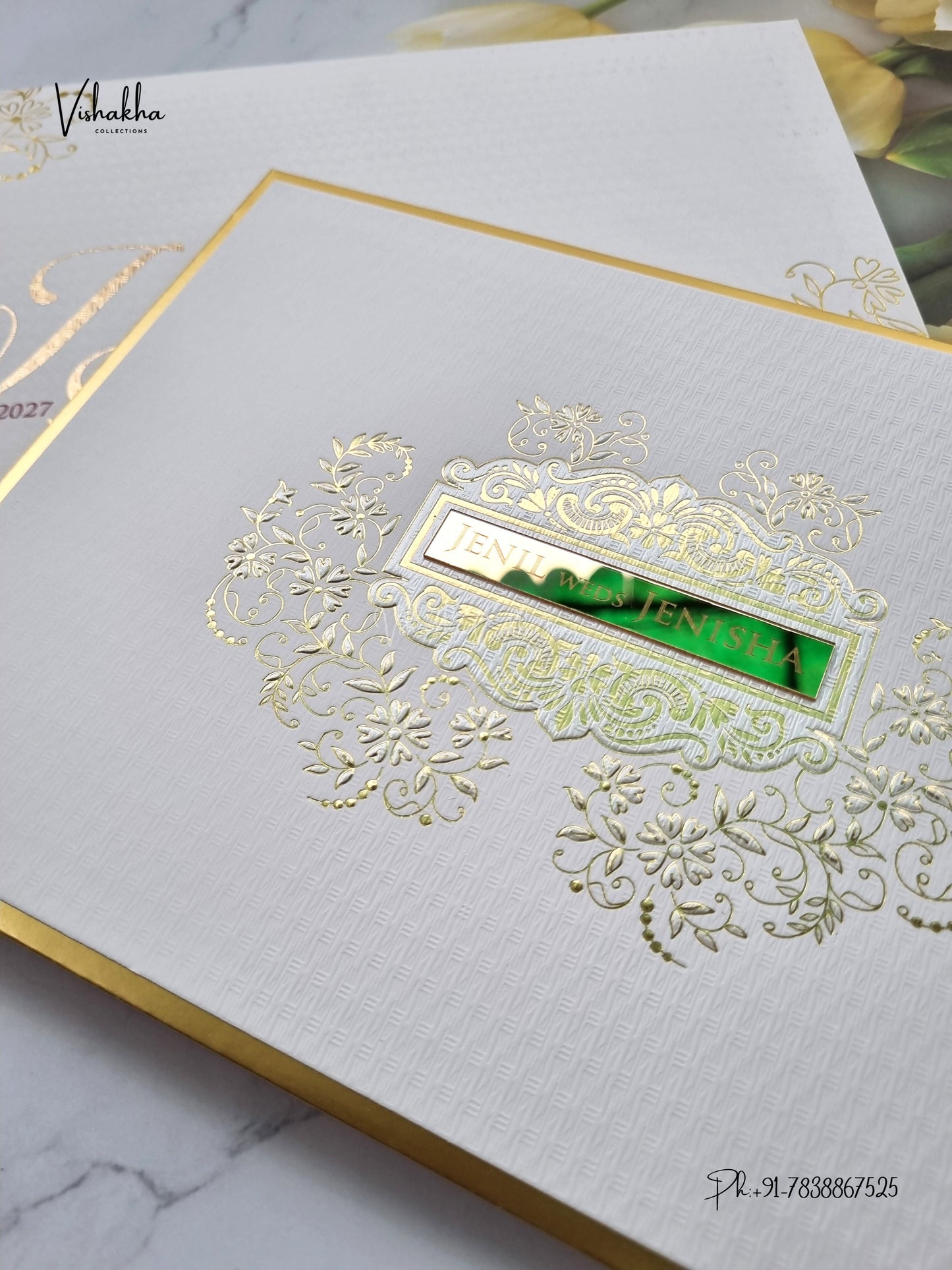 Semi Box Padded Flower Hindu Muslim Christian Sikh Jain invitation Cards LN-944 – image 2