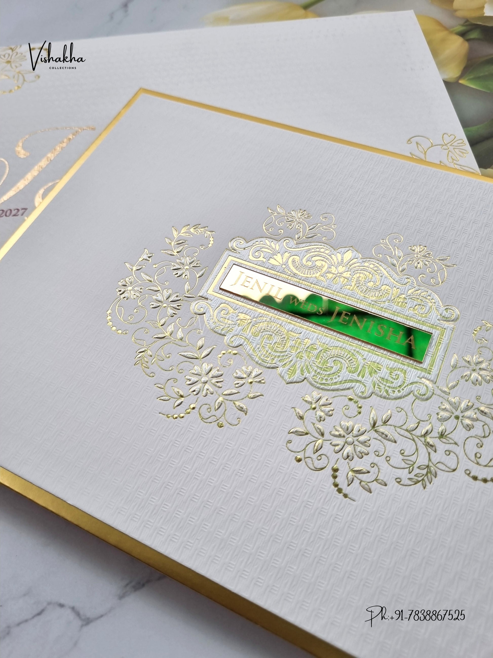 Semi Box Padded Flower Hindu Muslim Christian Sikh Jain invitation Cards LN-944 – image 2
