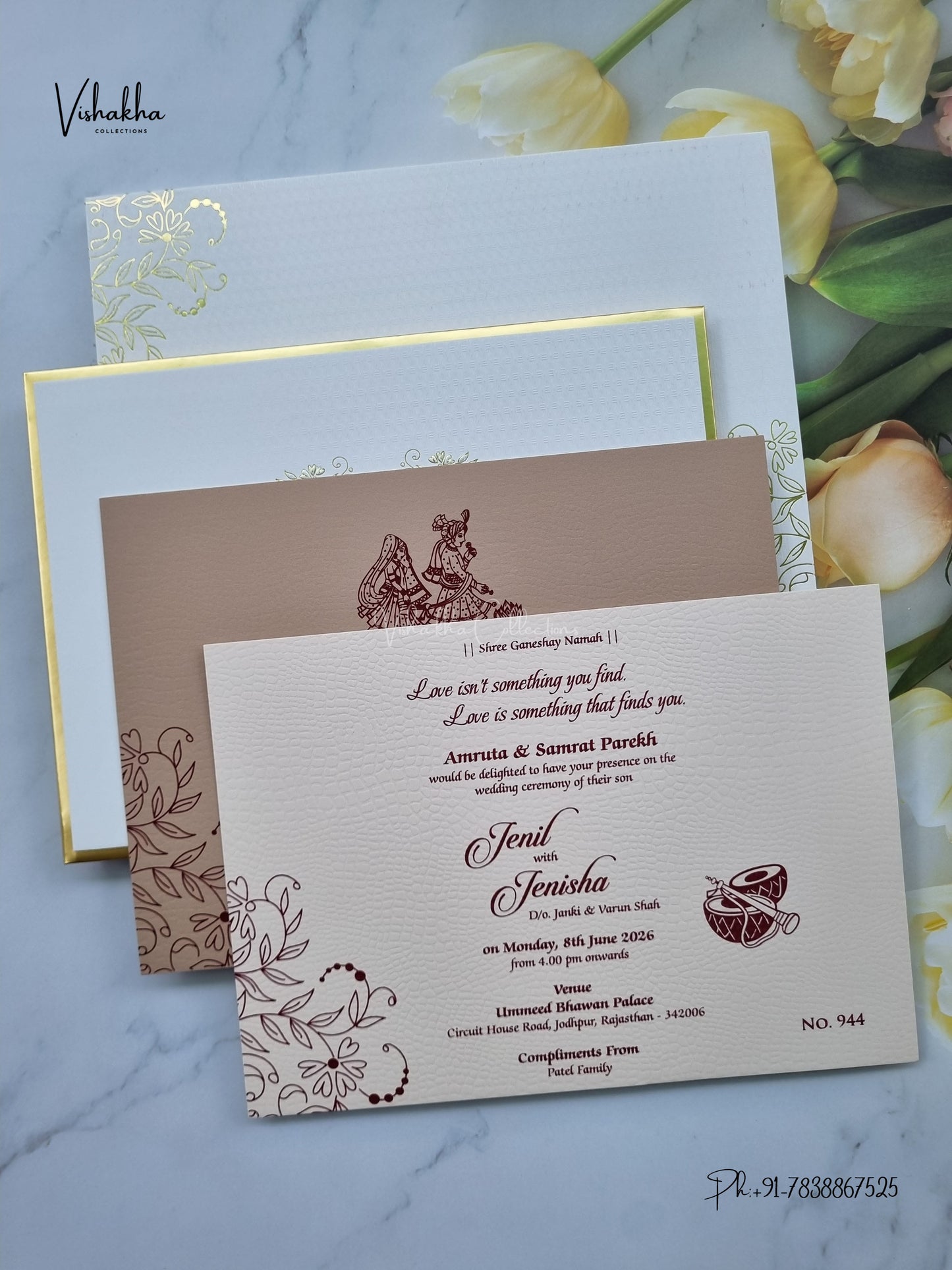 Semi Box Padded Flower Hindu Muslim Christian Sikh Jain invitation Cards LN-944 – image 3