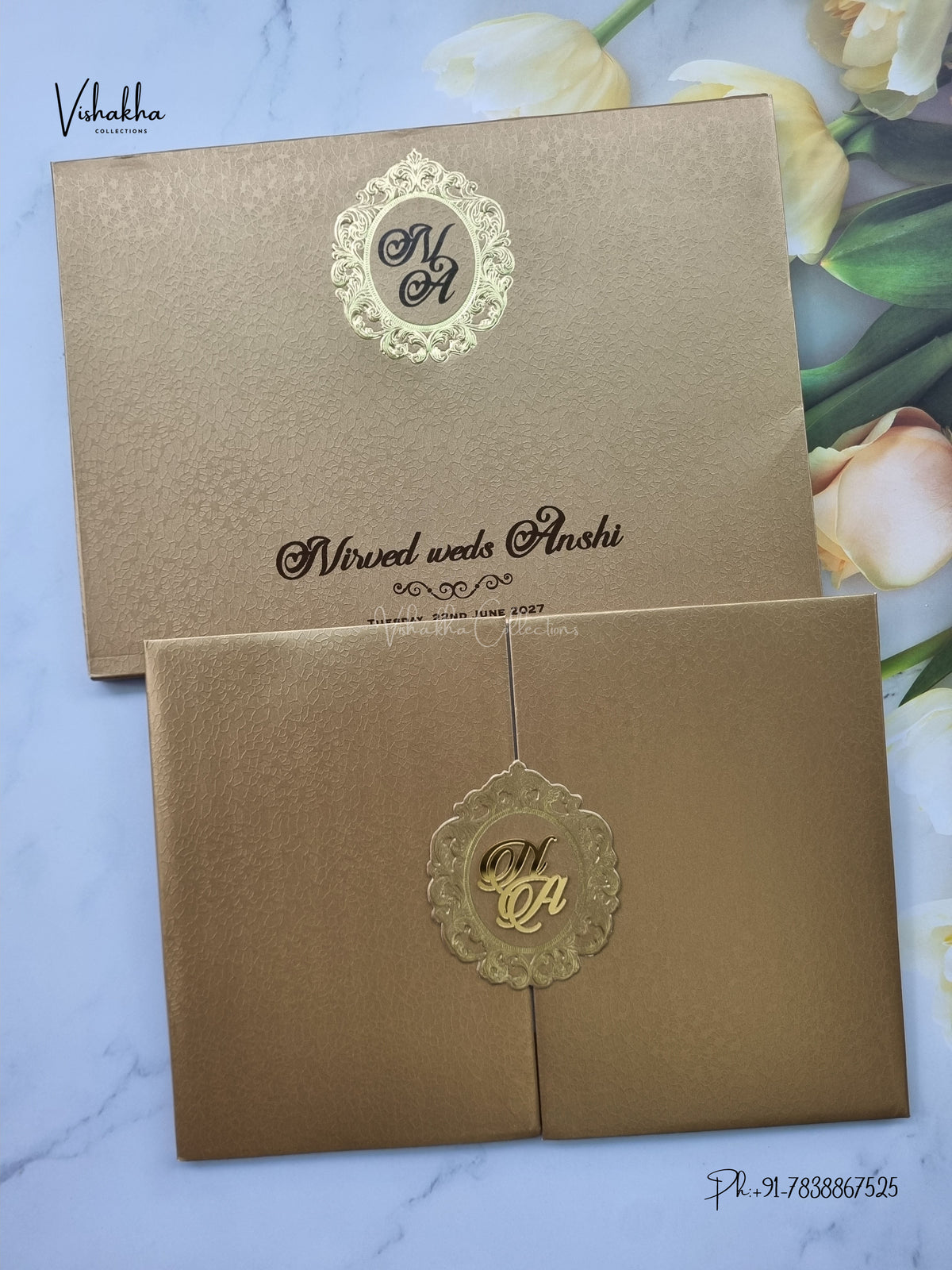 Semi Box Padded Double Door Hindu Muslim Christian Sikh Jain invitation Cards LN-946 – image 1