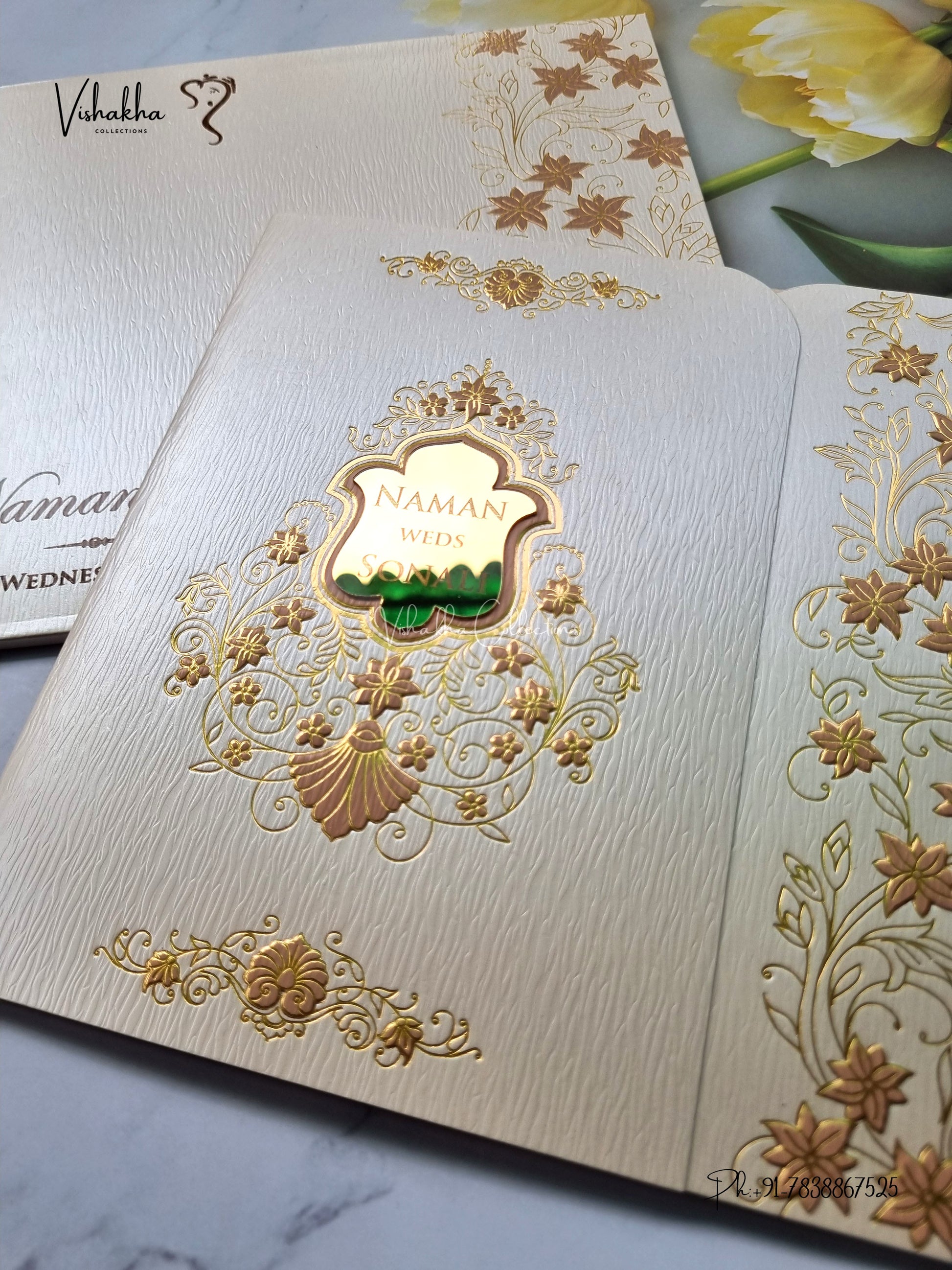 Semi Box Double Door Flower Hindu Muslim Christian Sikh Jain invitation Cards LN-951 – image 2