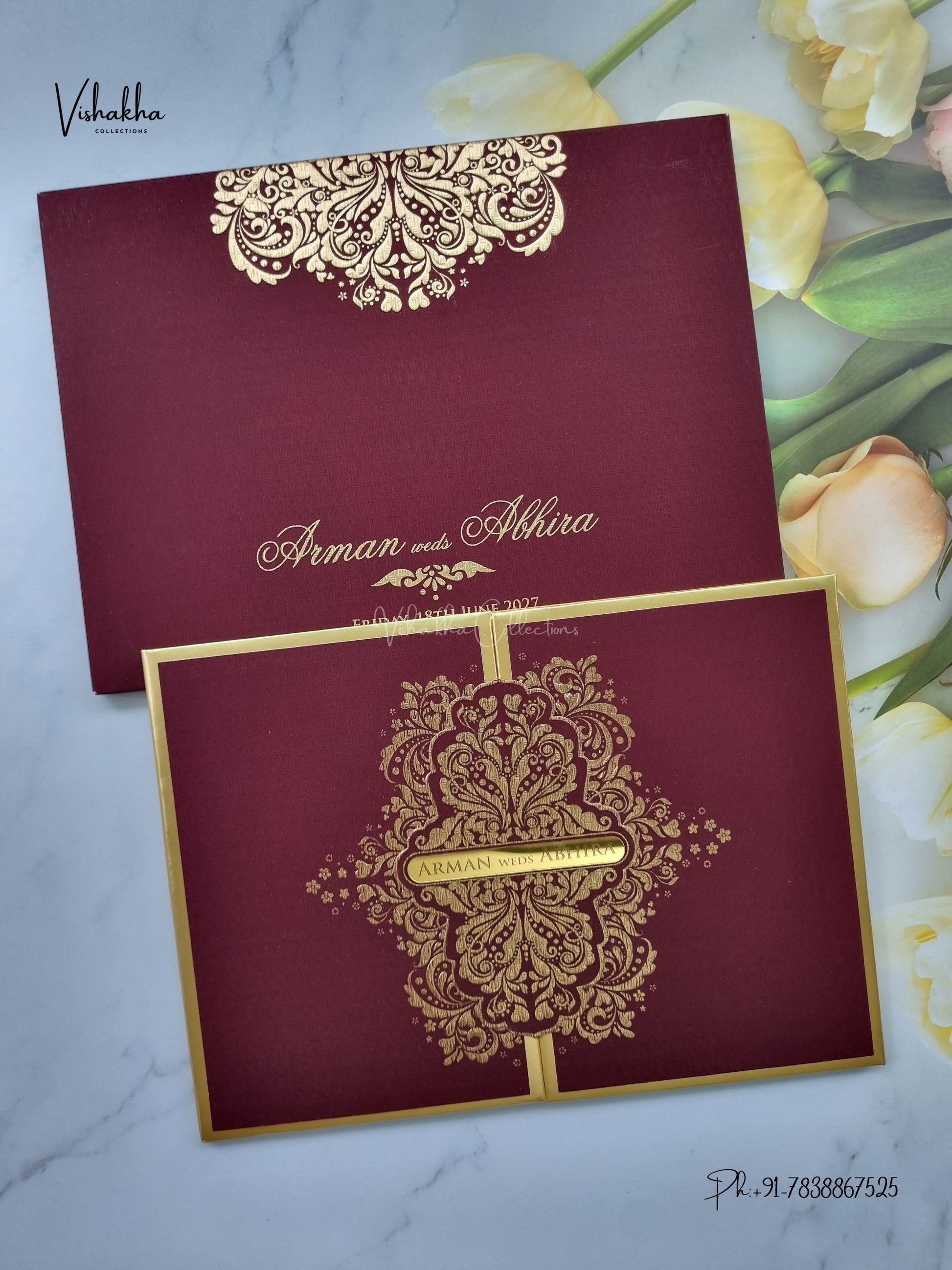 Semi Box Padded Double Door Hindu Muslim Christian Sikh Jain invitation Cards LN-956 – image 1