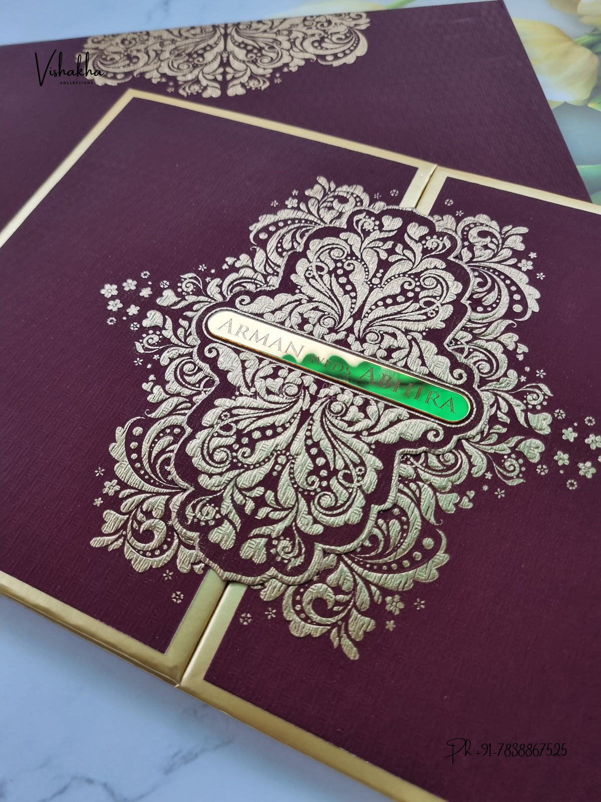 Semi Box Padded Double Door Hindu Muslim Christian Sikh Jain invitation Cards LN-956 – image 2