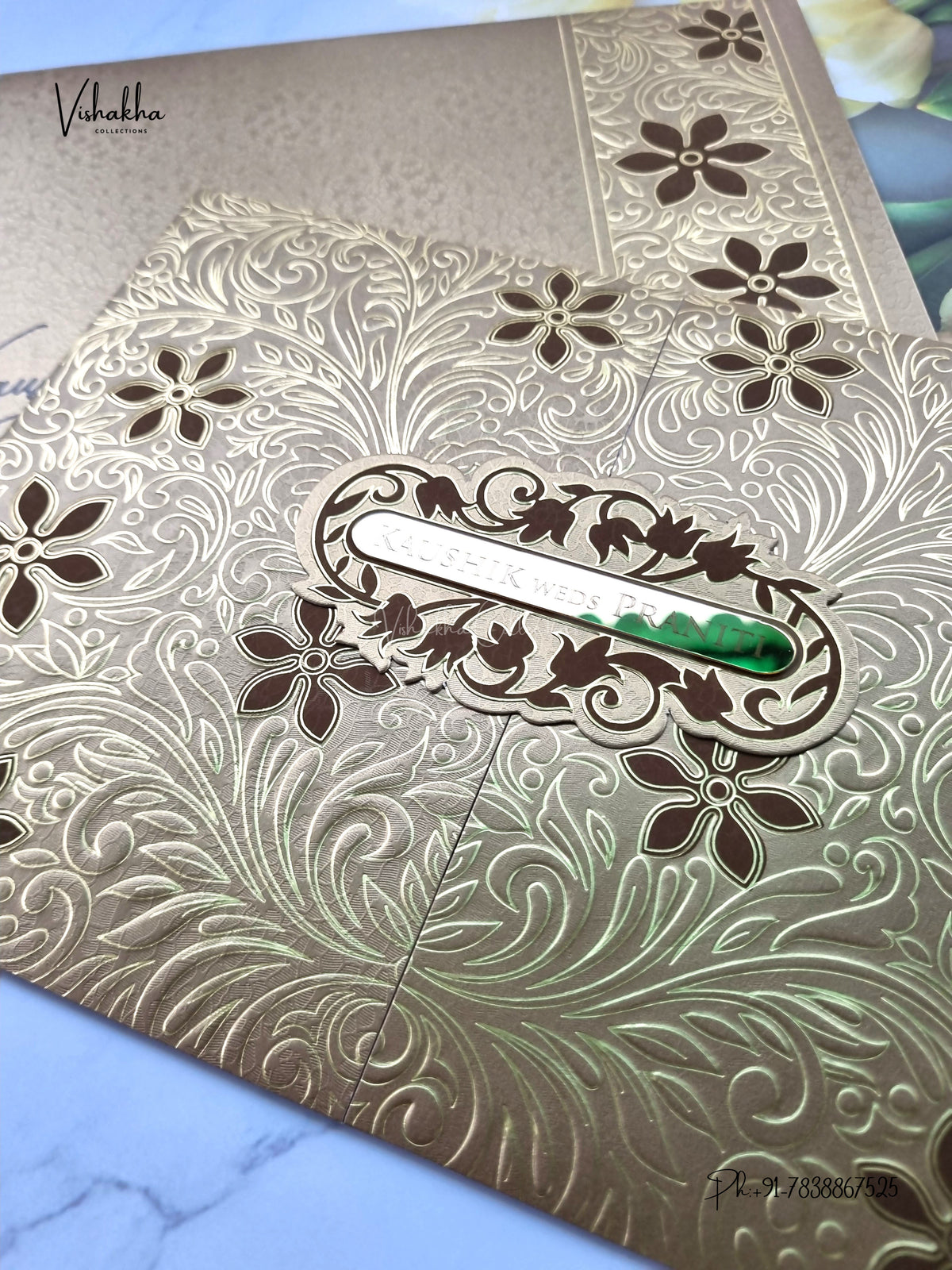 Double Door Flower Hindu Muslim Christian Sikh Jain invitation Cards LN-957 – image 2