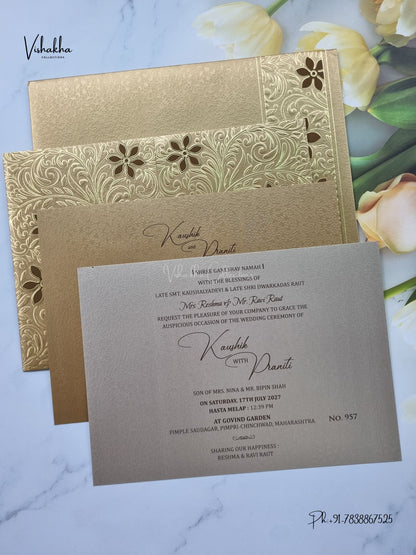 Double Door Flower Hindu Muslim Christian Sikh Jain invitation Cards LN-957 – image 3