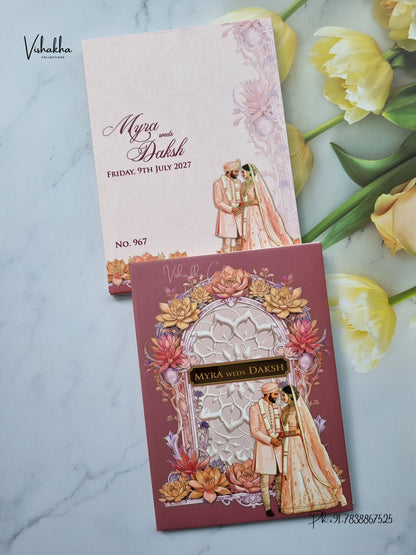 Semi Box Padded Dulah Dulhan Hindu Muslim Christian Sikh Jain invitation Cards LN-967 – image 1