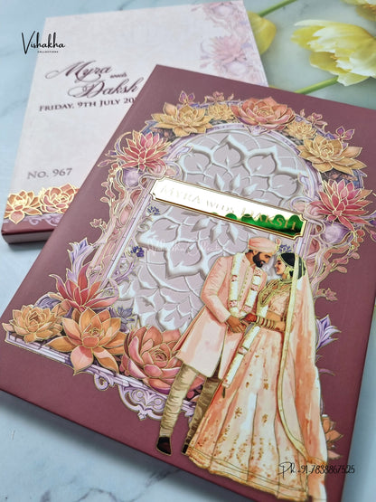 Semi Box Padded Dulah Dulhan Hindu Muslim Christian Sikh Jain invitation Cards LN-967 – image 2