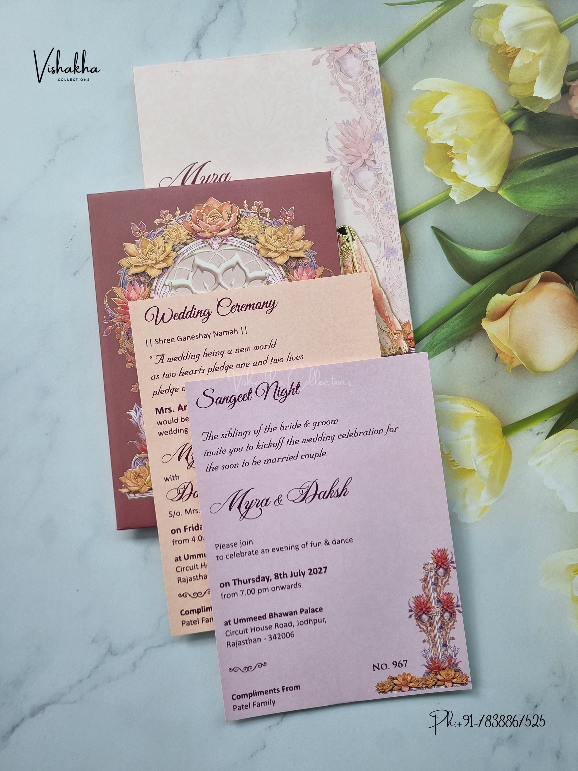 Semi Box Padded Dulah Dulhan Hindu Muslim Christian Sikh Jain invitation Cards LN-967 – image 3