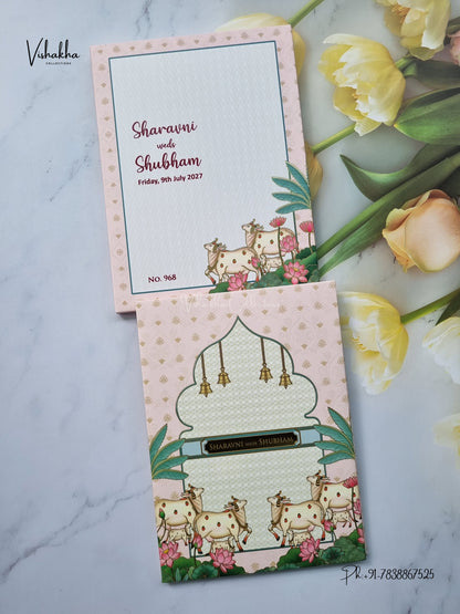 Semi Box Padded Cow Banana Tree Hindu Muslim Christian Sikh Jain invitation Cards LN-968 – image 1