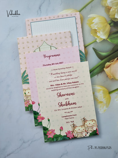 Semi Box Padded Cow Banana Tree Hindu Muslim Christian Sikh Jain invitation Cards LN-968 – image 3