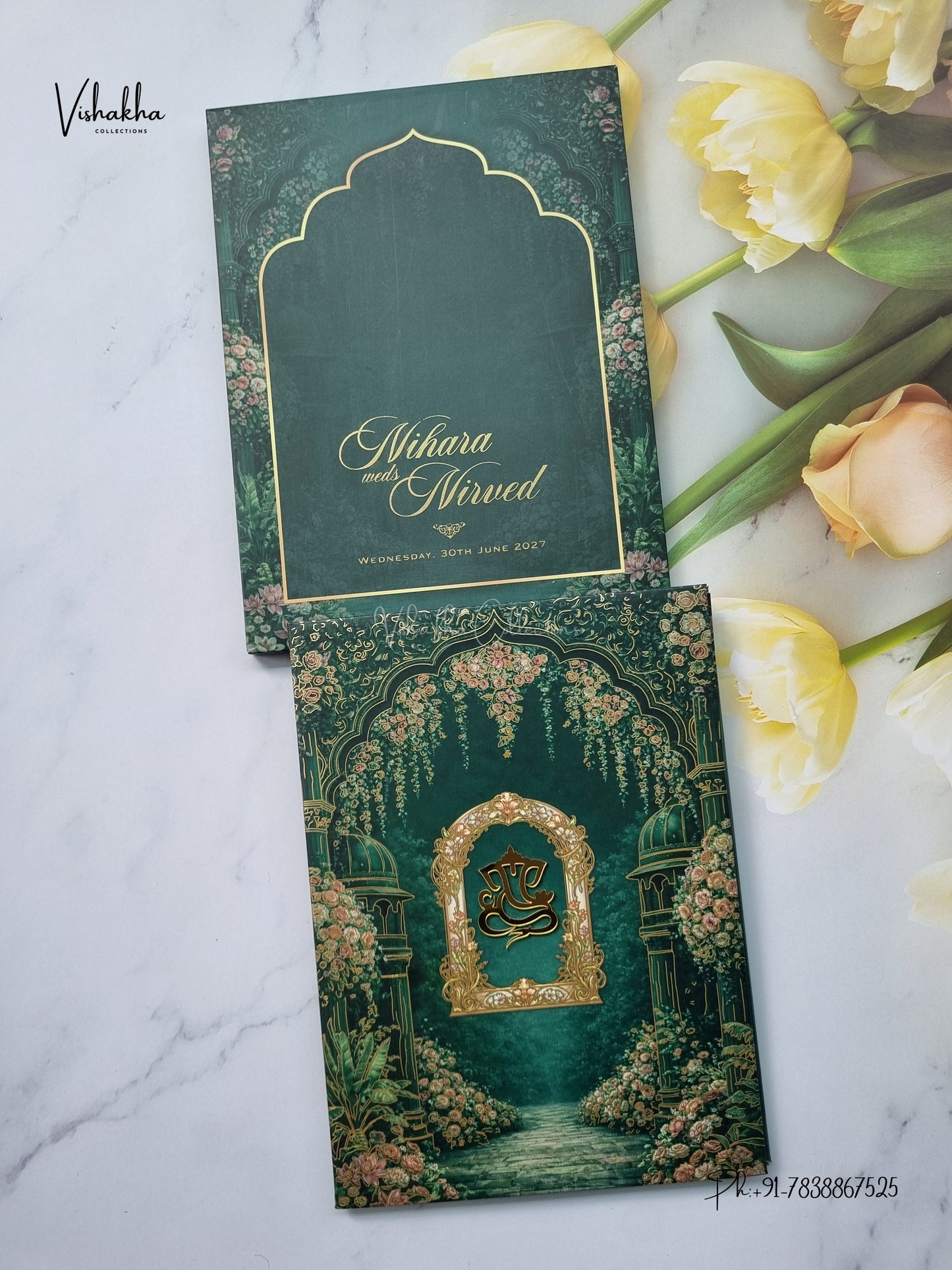 Semi Box Padded Flower Hindu Muslim Christian Sikh Jain invitation Cards LN-970 – image 1