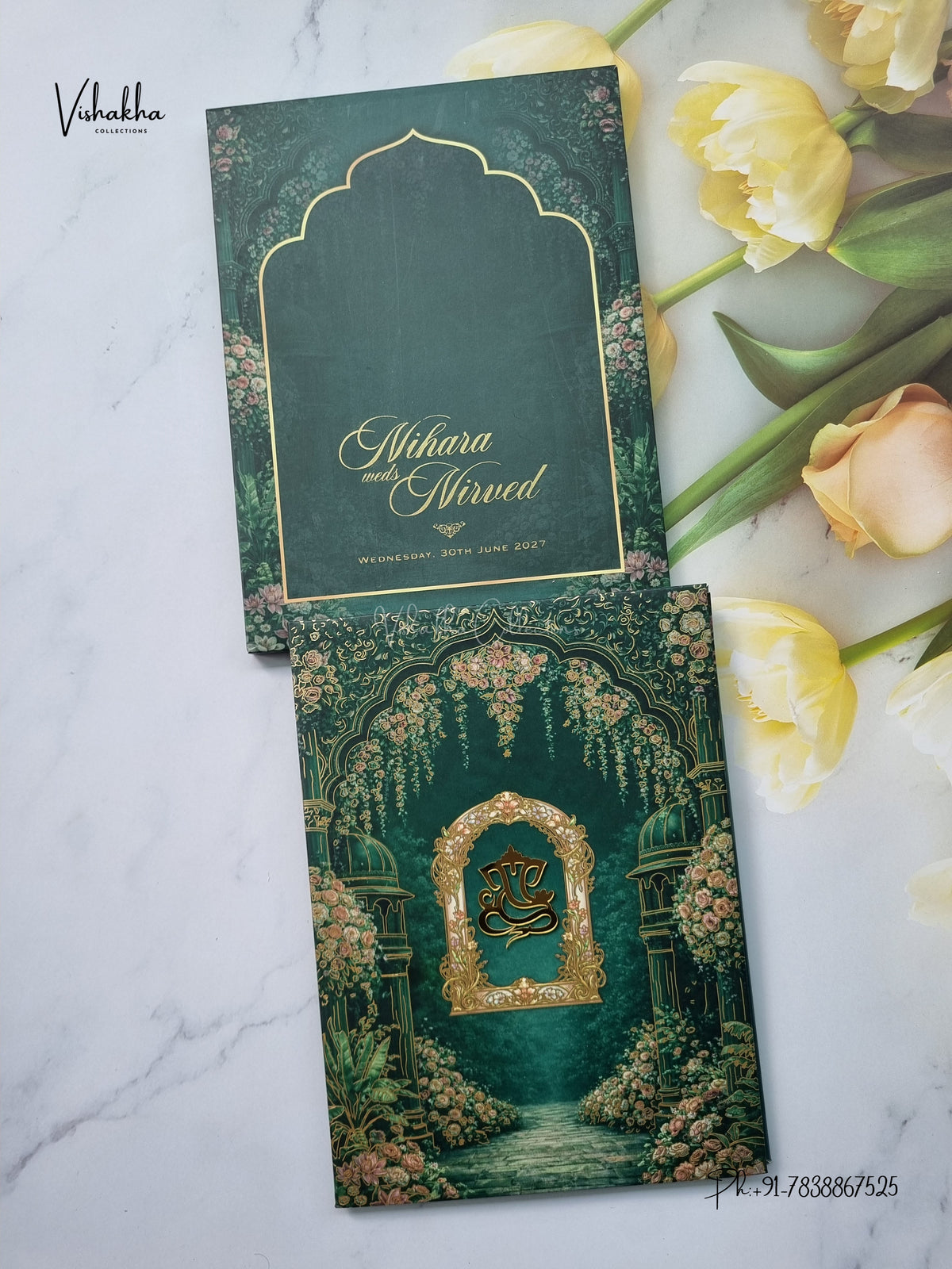 Semi Box Padded Flower Hindu Muslim Christian Sikh Jain invitation Cards LN-970 – image 1