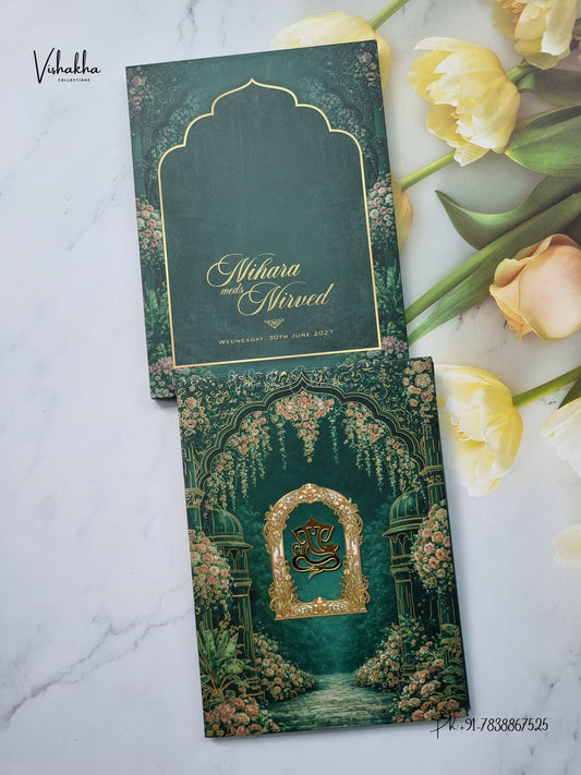 Semi Box Padded Flower Hindu Muslim Christian Sikh Jain invitation Cards LN-970 – image 1
