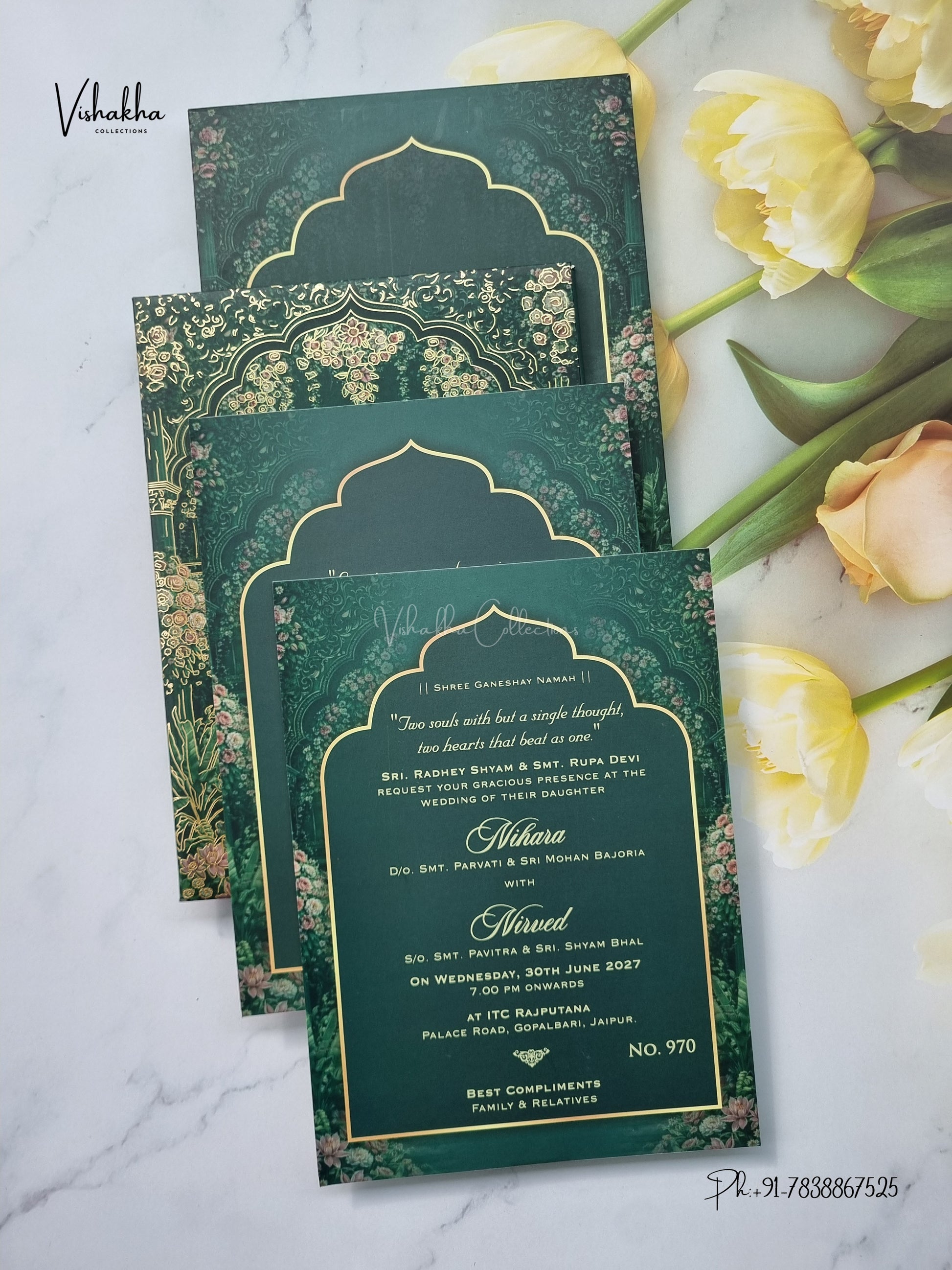 Semi Box Padded Flower Hindu Muslim Christian Sikh Jain invitation Cards LN-970 – image 3