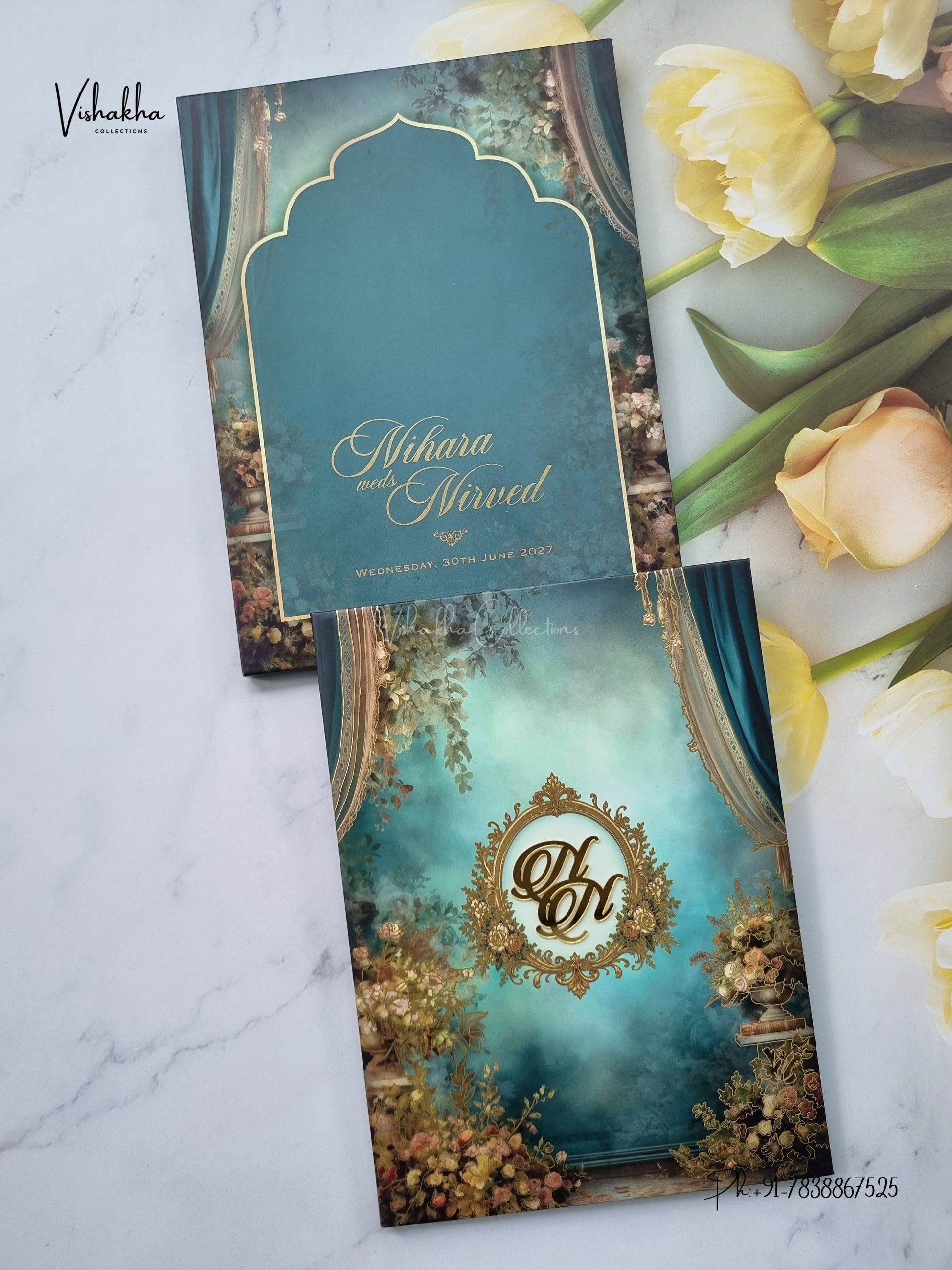 Semi Box Padded Flower Hindu Muslim Christian Sikh Jain invitation Cards LN-971 – image 1