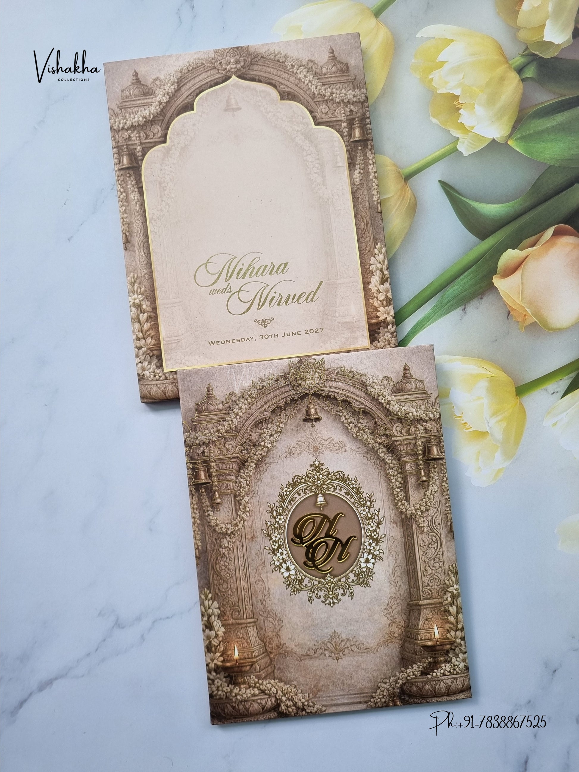 Semi Box Padded Flower Hindu Muslim Christian Sikh Jain invitation Cards LN-972 – image 1