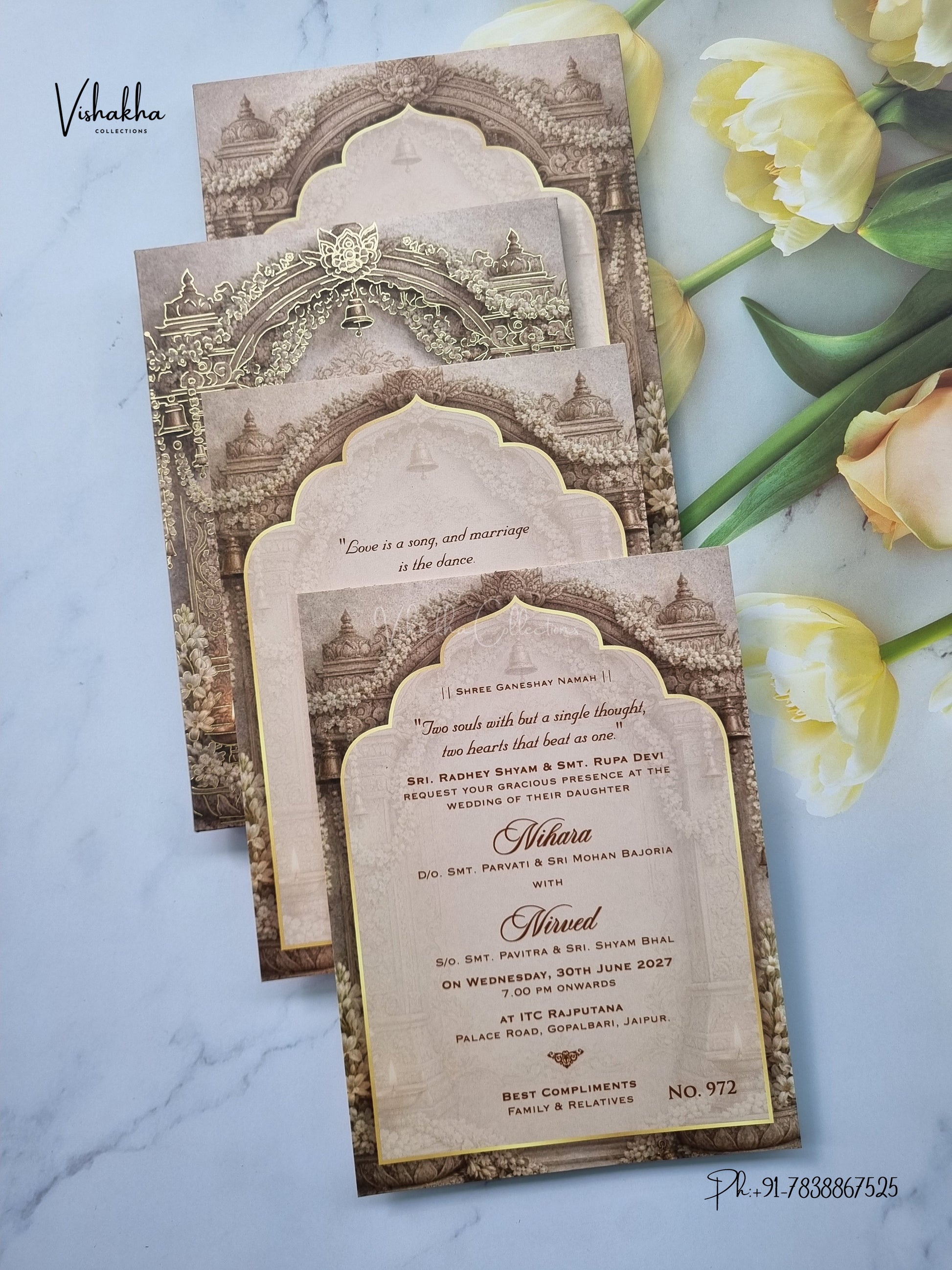 Semi Box Padded Flower Hindu Muslim Christian Sikh Jain invitation Cards LN-972 – image 3