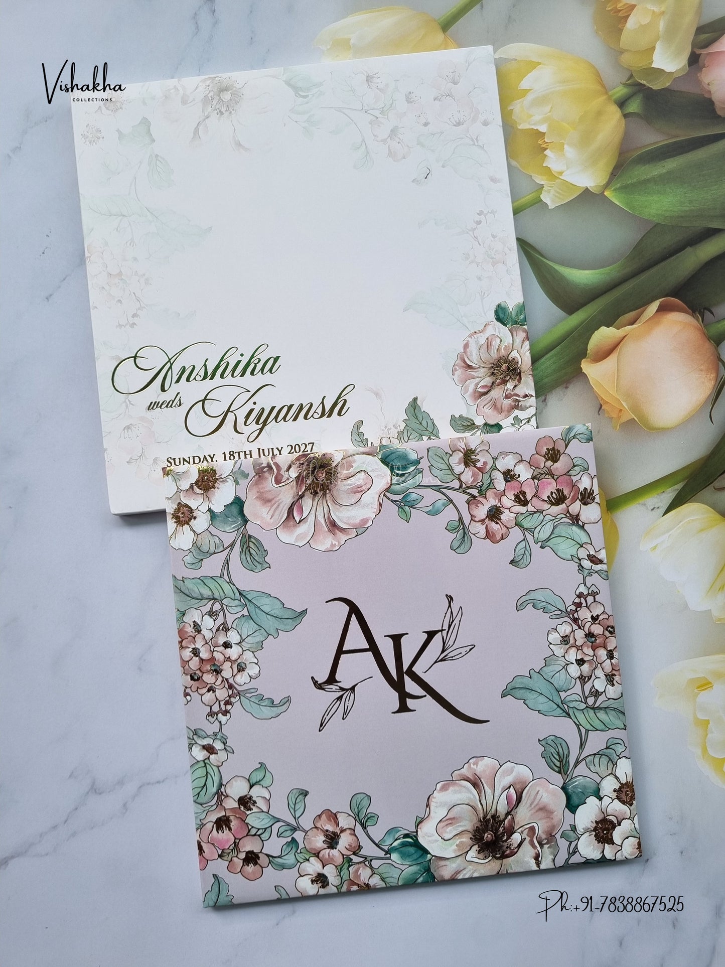 Semi Box Padded Flower Hindu Muslim Christian Sikh Jain invitation Cards LN-973 – image 1
