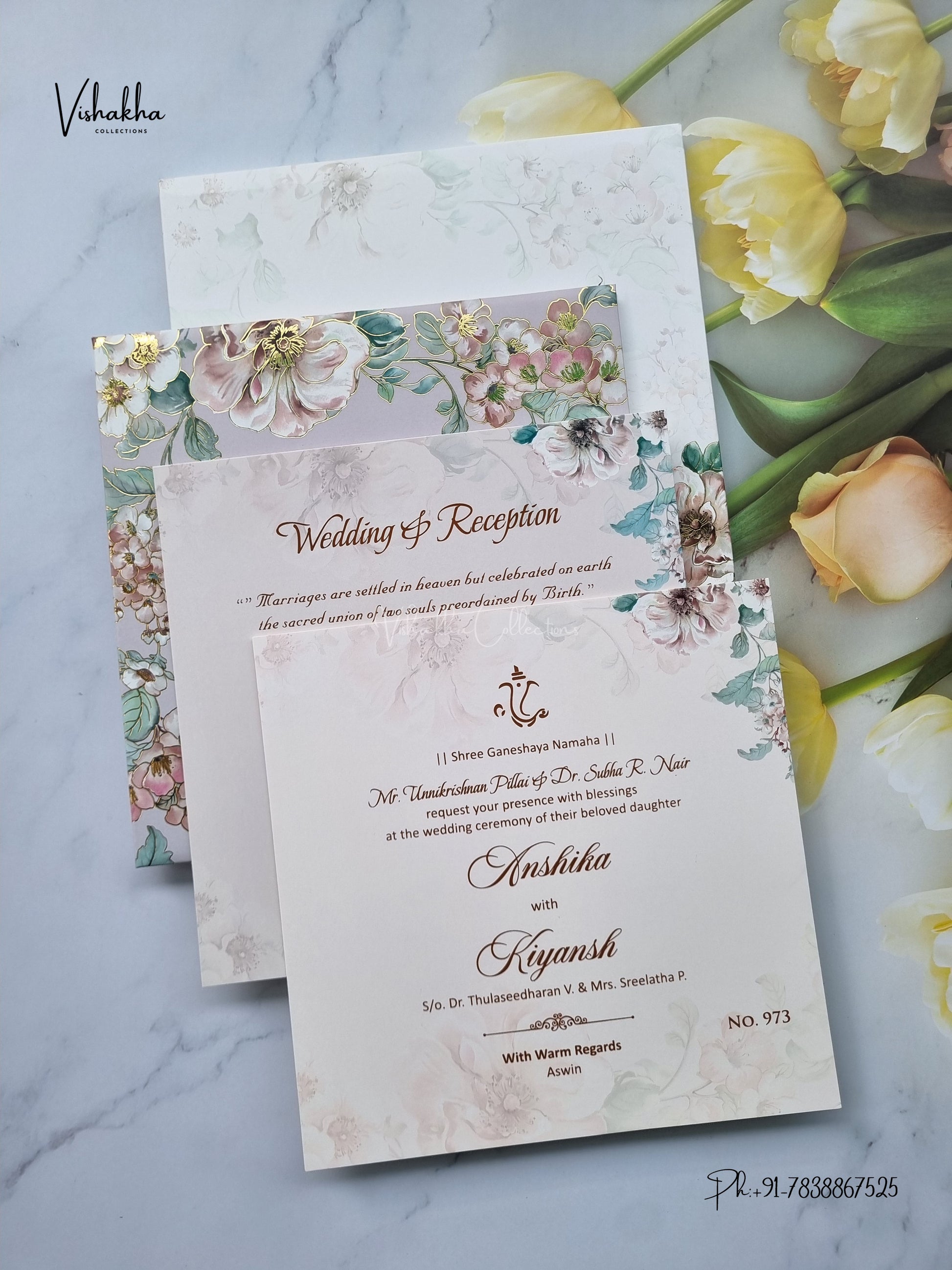 Semi Box Padded Flower Hindu Muslim Christian Sikh Jain invitation Cards LN-973 – image 3