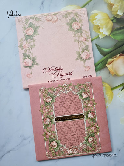 Semi Box Padded Flower Hindu Muslim Christian Sikh Jain invitation Cards LN-974 – image 1