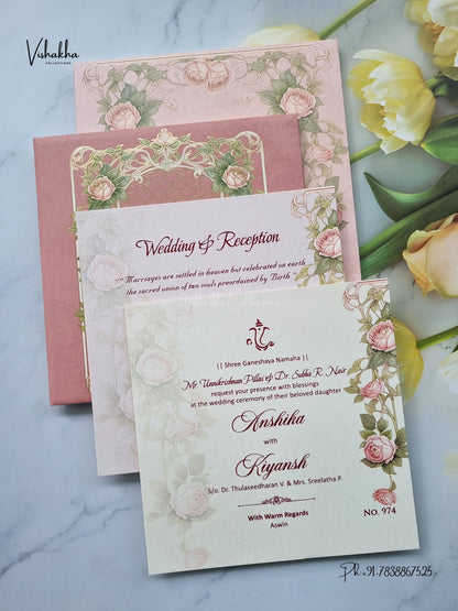 Semi Box Padded Flower Hindu Muslim Christian Sikh Jain invitation Cards LN-974 – image 3