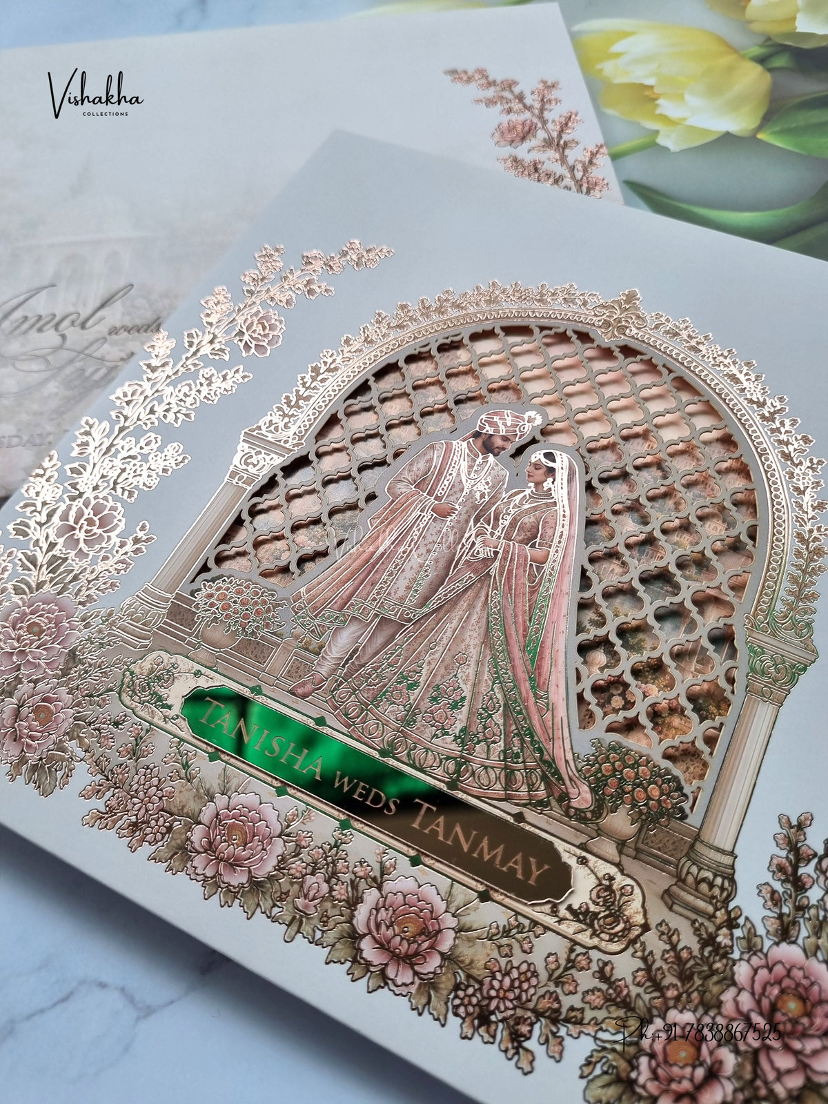 Semi Box Laser Cut Padded Dulah Dulhan Hindu Muslim Christian Sikh Jain invitation Cards LN-977 – image 2