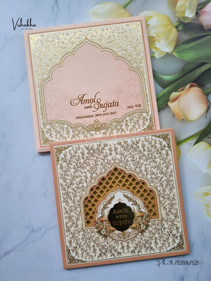 Semi Box Laser Cut Padded Flower Hindu Muslim Christian Sikh Jain invitation Cards LN-978 – image 1