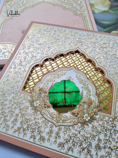 Semi Box Laser Cut Padded Flower Hindu Muslim Christian Sikh Jain invitation Cards LN-978 – image 2