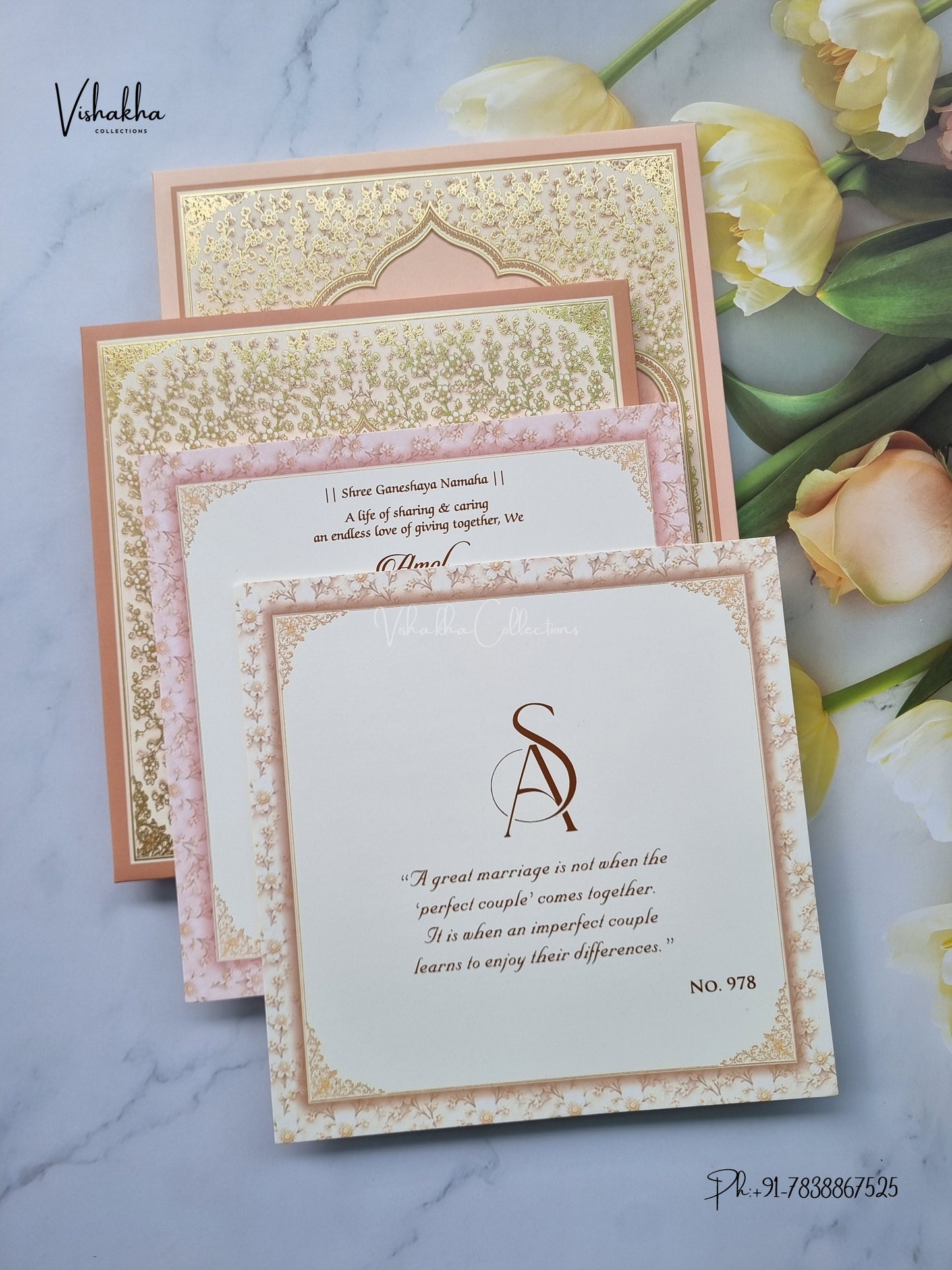Semi Box Laser Cut Padded Flower Hindu Muslim Christian Sikh Jain invitation Cards LN-978 – image 3